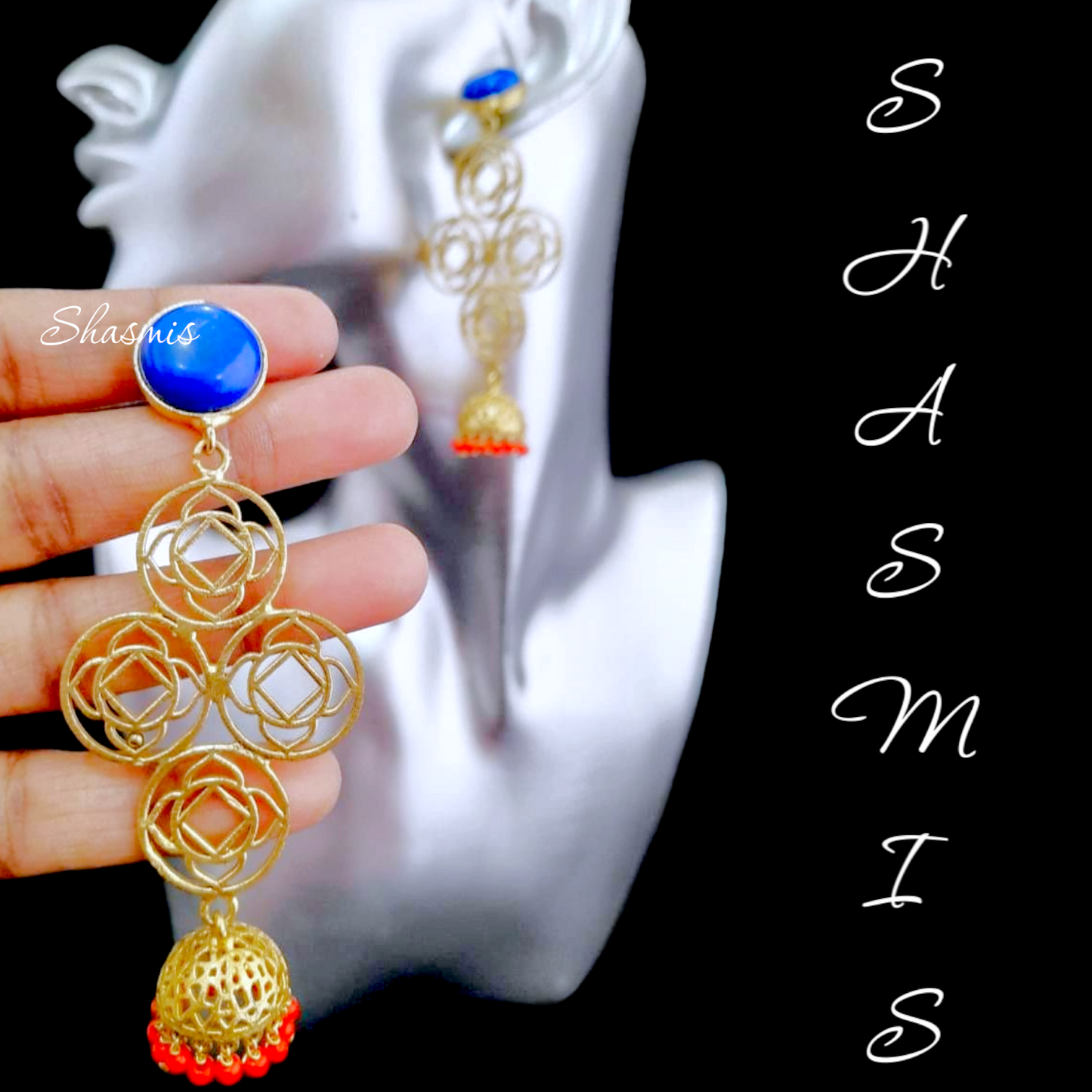 Blue Gem Gold Plated Jhumka Earrings