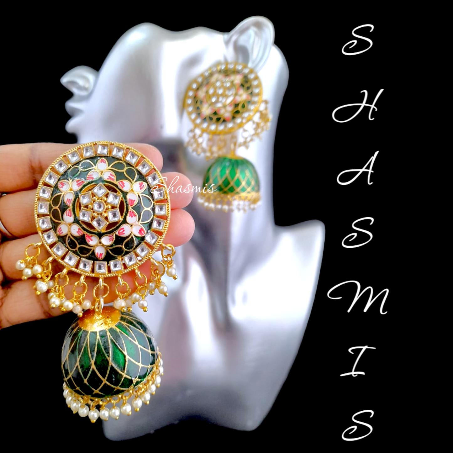 Green Jhumkas Earrings