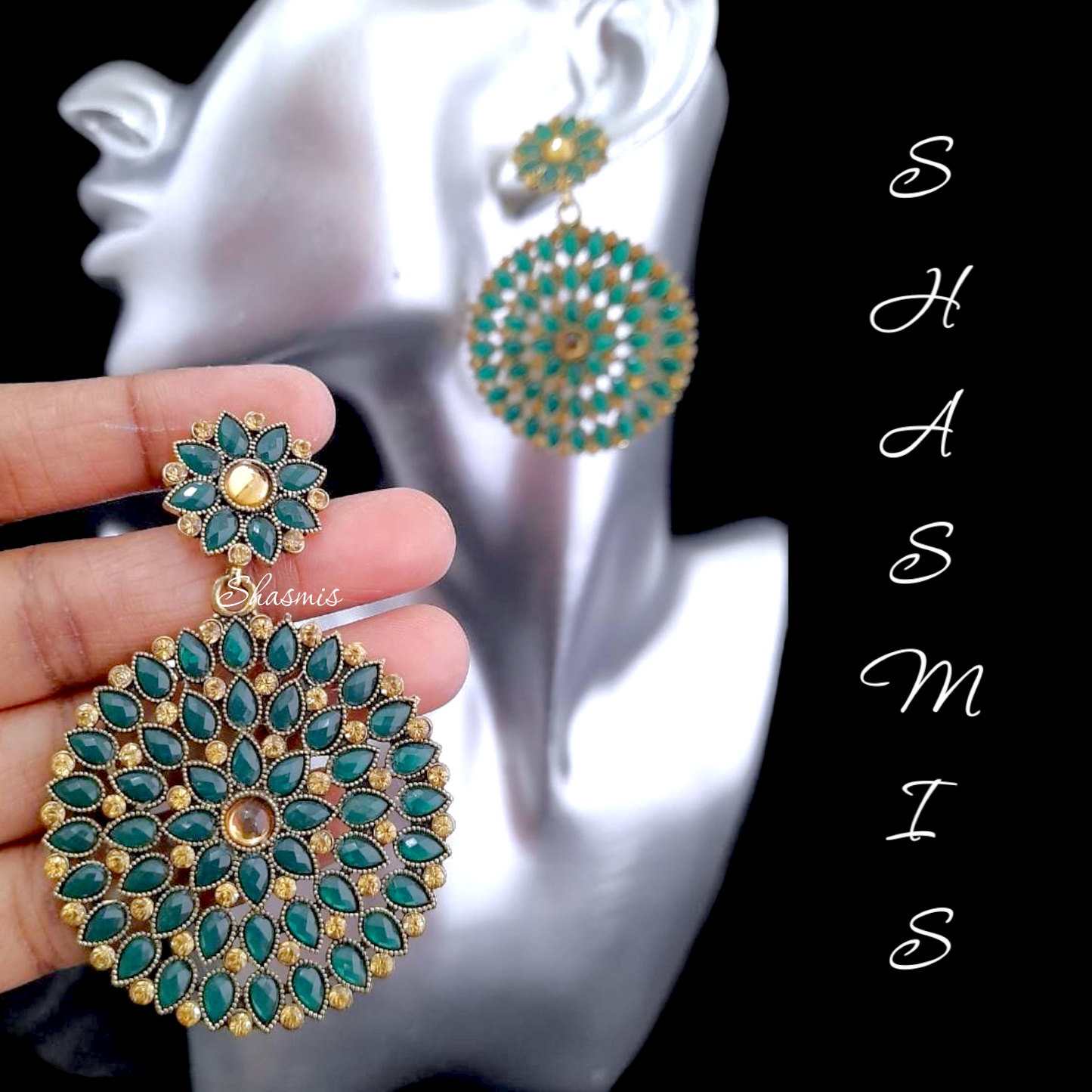 Green Stone Golden Plated Earrings