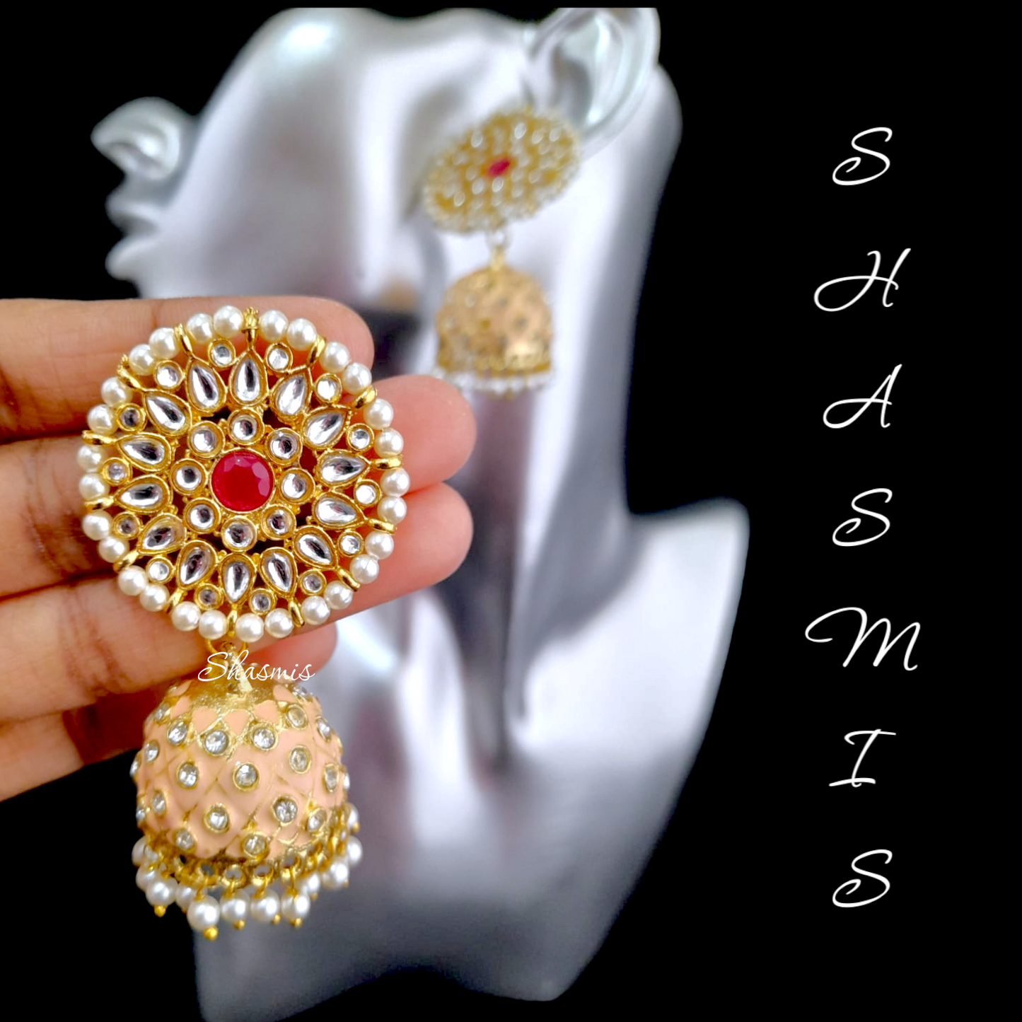 Cream Meenakari Jhumka Earrings