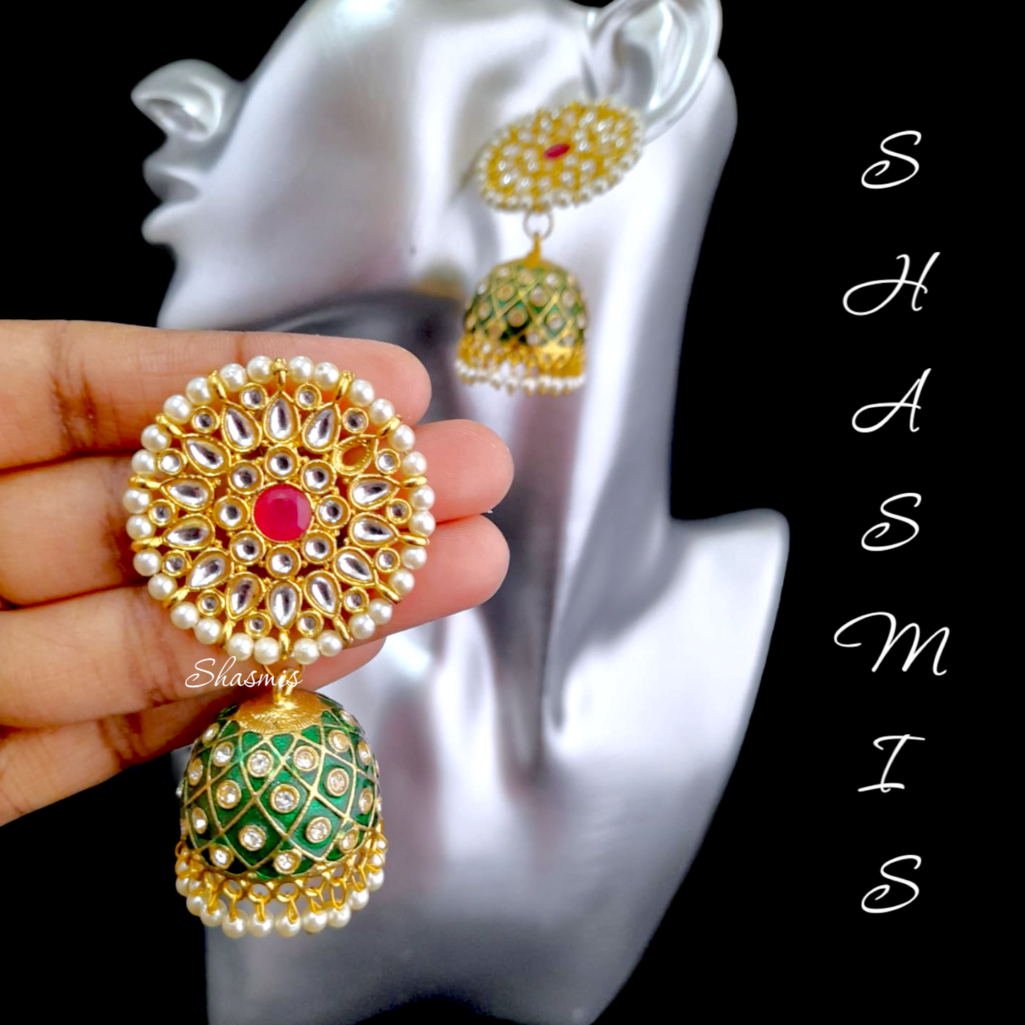 Green Meenakari Jhumka Earrings