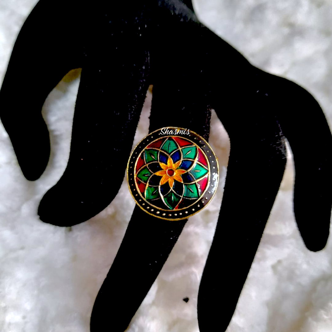 Blue and Green Meenakari Design Ring
