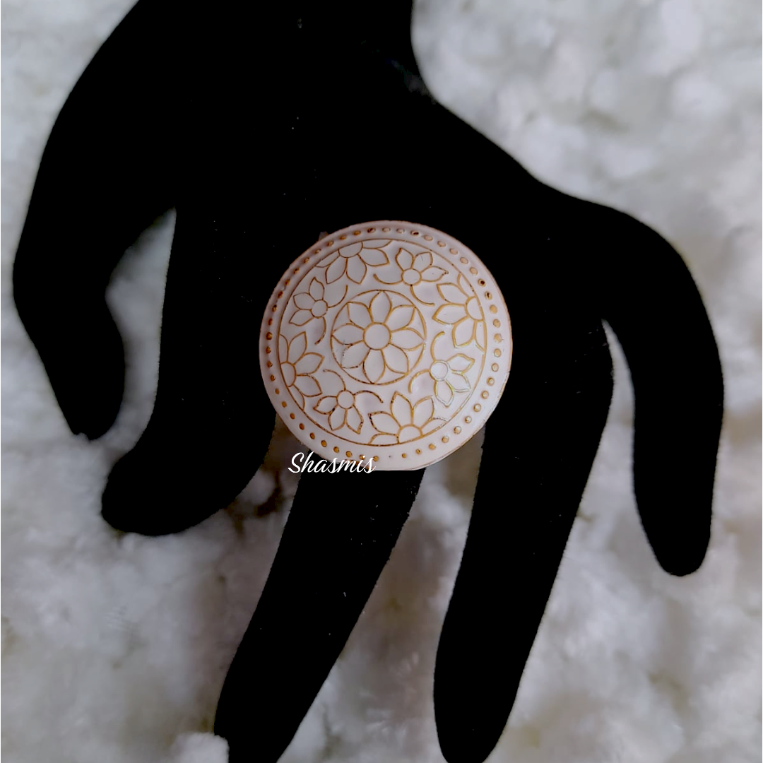 White Design Meenakari Wide Ring