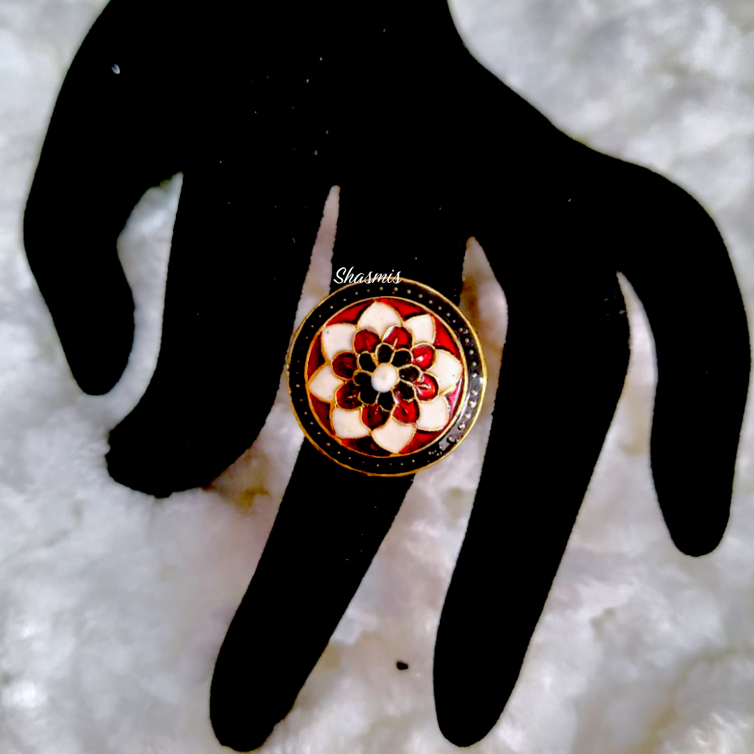 Red and Black Colour Design Meenakari Ring