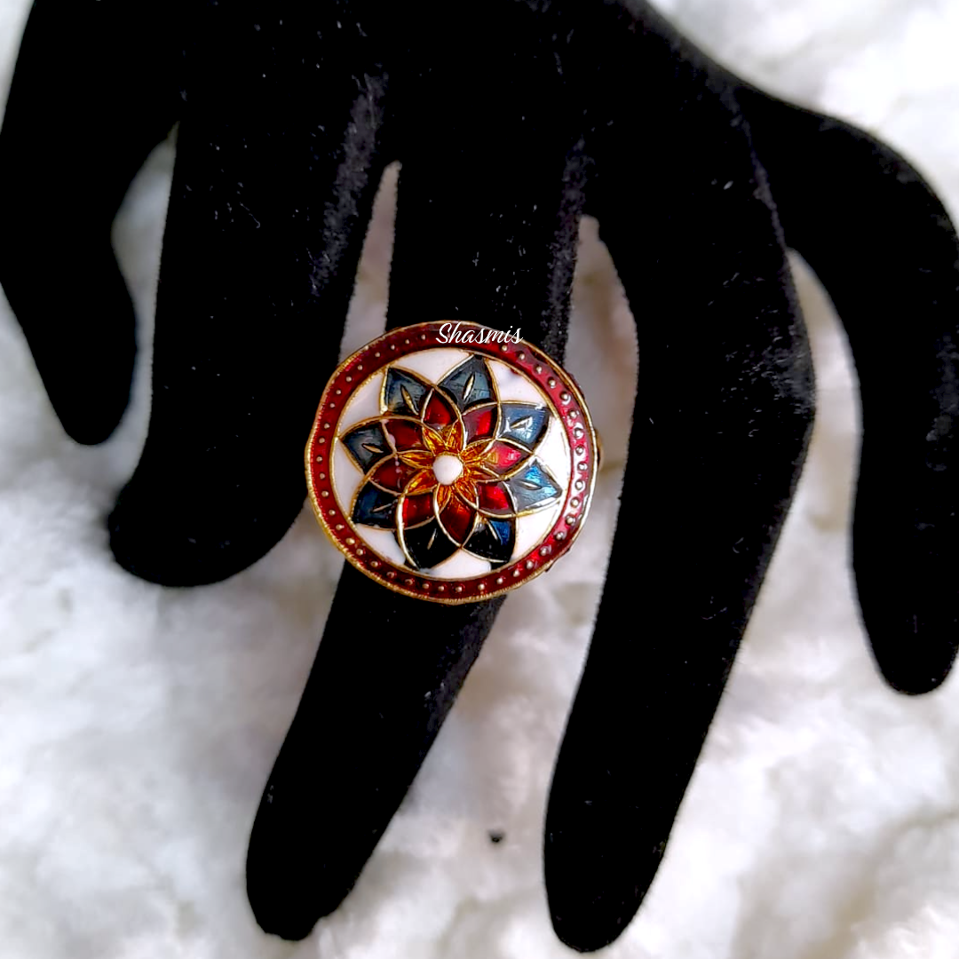 Red and White Flower Meenakari Rings