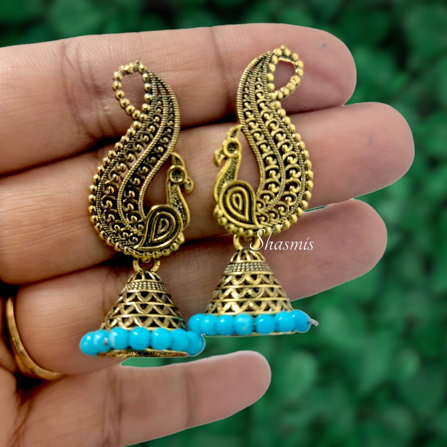 Sky Blue Peacock Jhumka Earrings