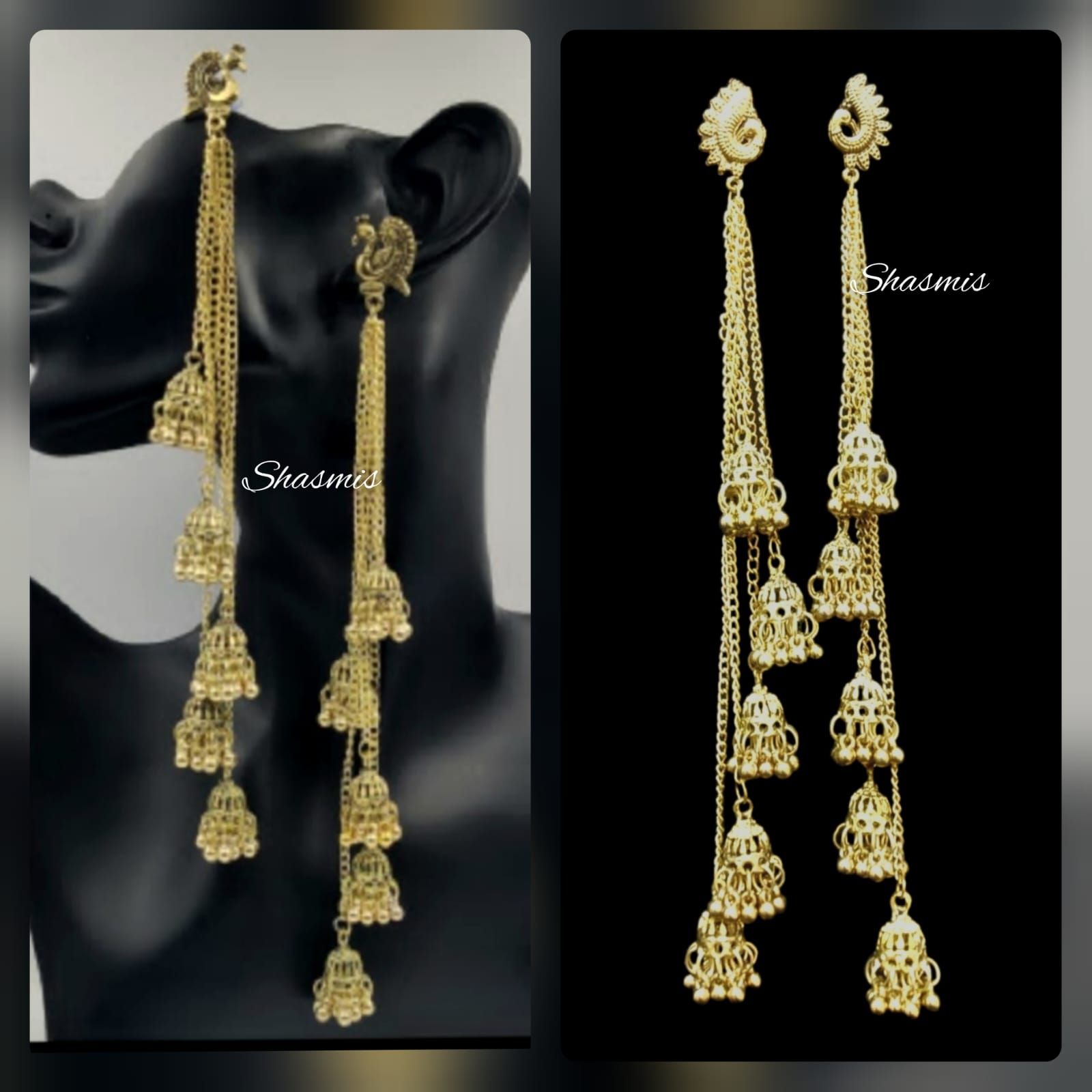 Sui Dhaga Real Gold Long Drop Chain Earrings Long Sui Dora Gold