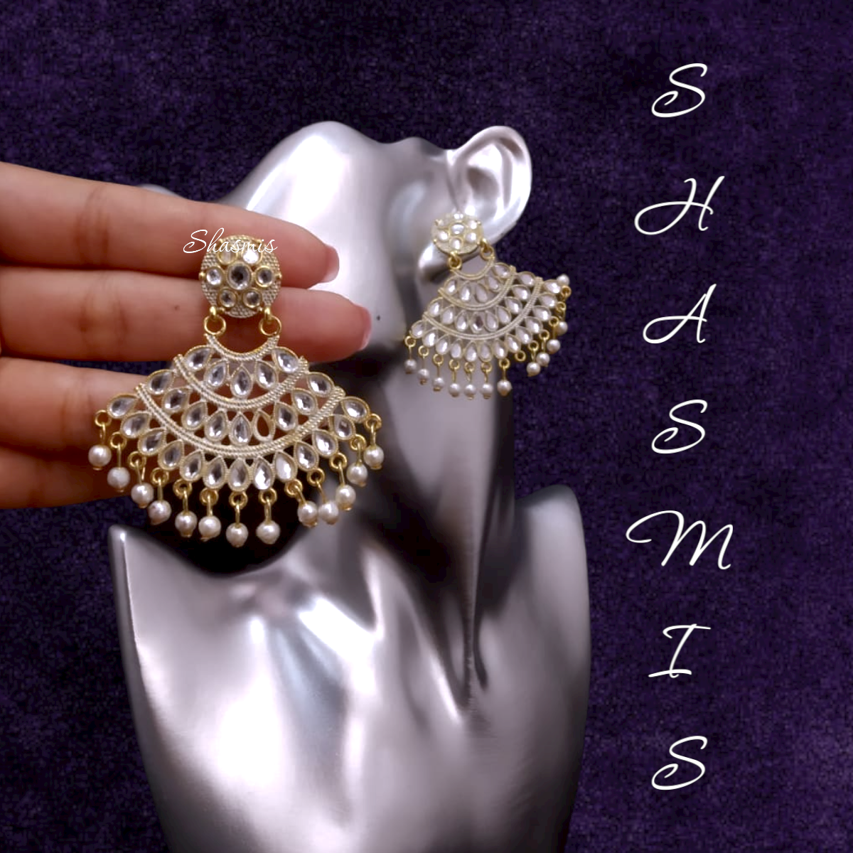 White Kundan Earrings