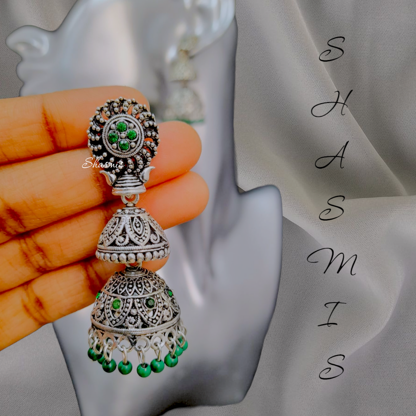 Silver Design Oxidised Jhumka Earrings