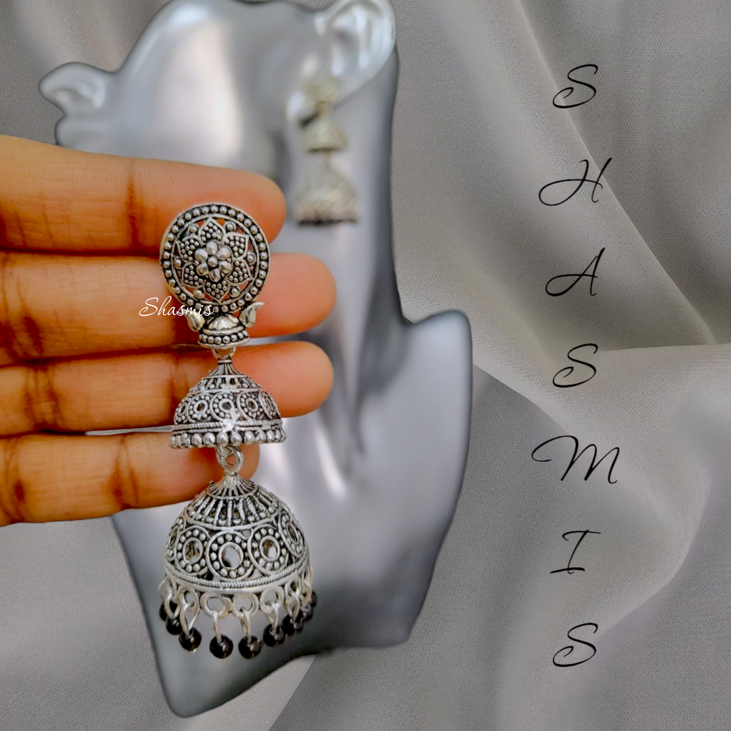 Silver Double Jhumka Earrings