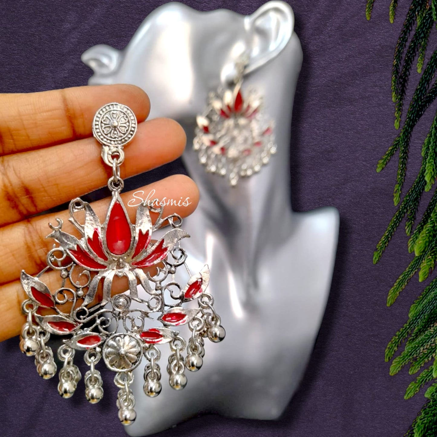 Lotus Ghungroo Silver Oxidised Earrings