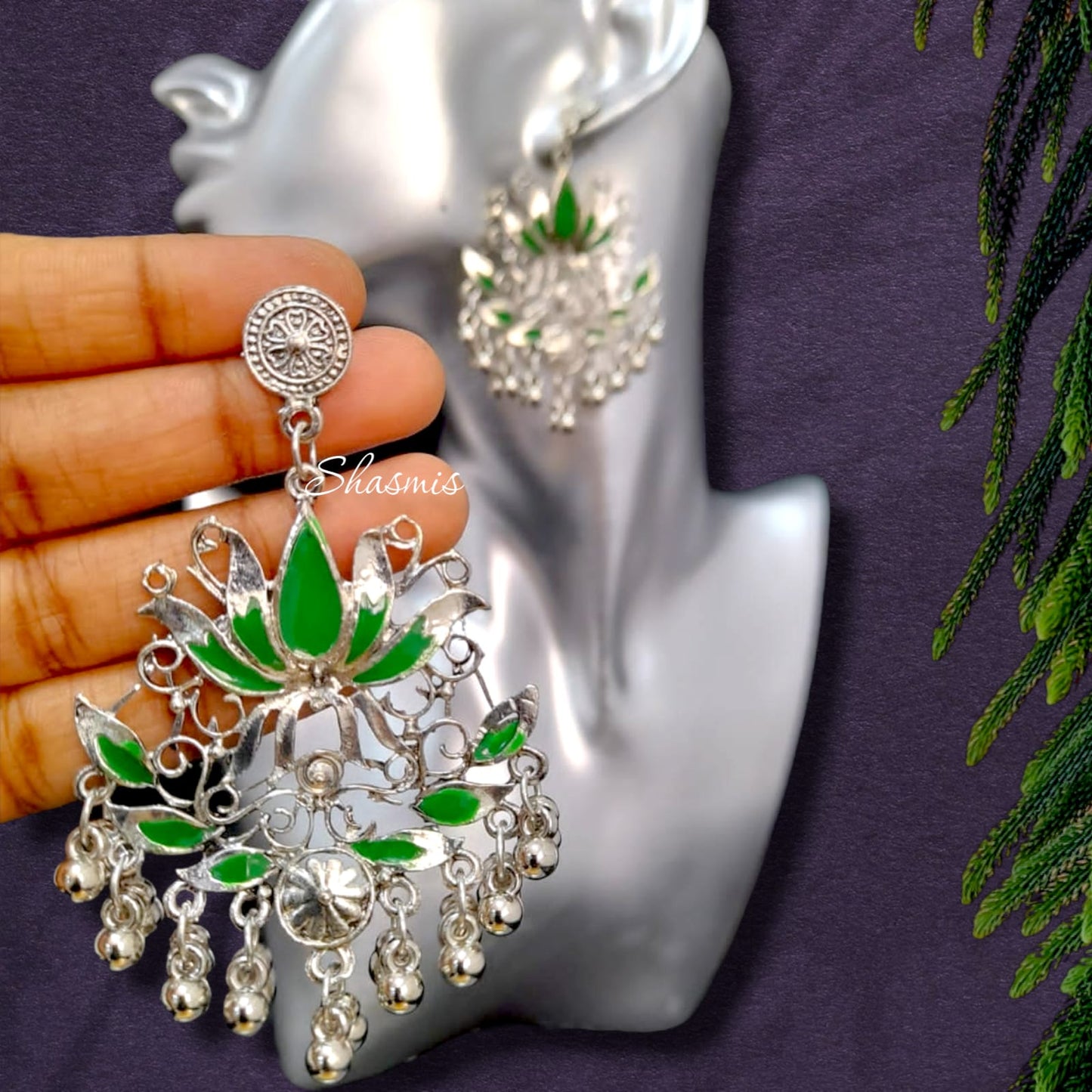 Lotus Ghungroo Silver Oxidised Earrings
