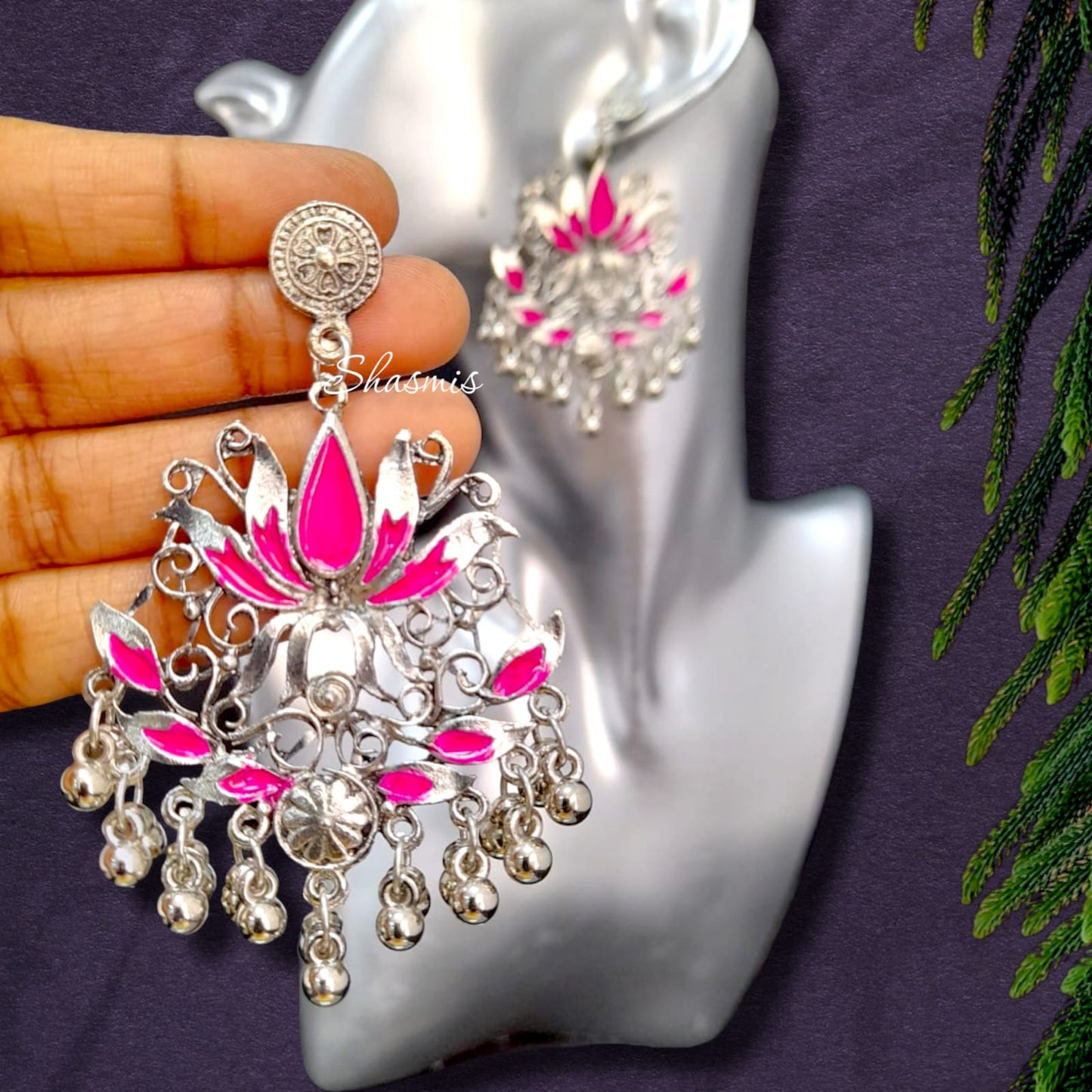 Lotus Ghungroo Silver Oxidised Earrings