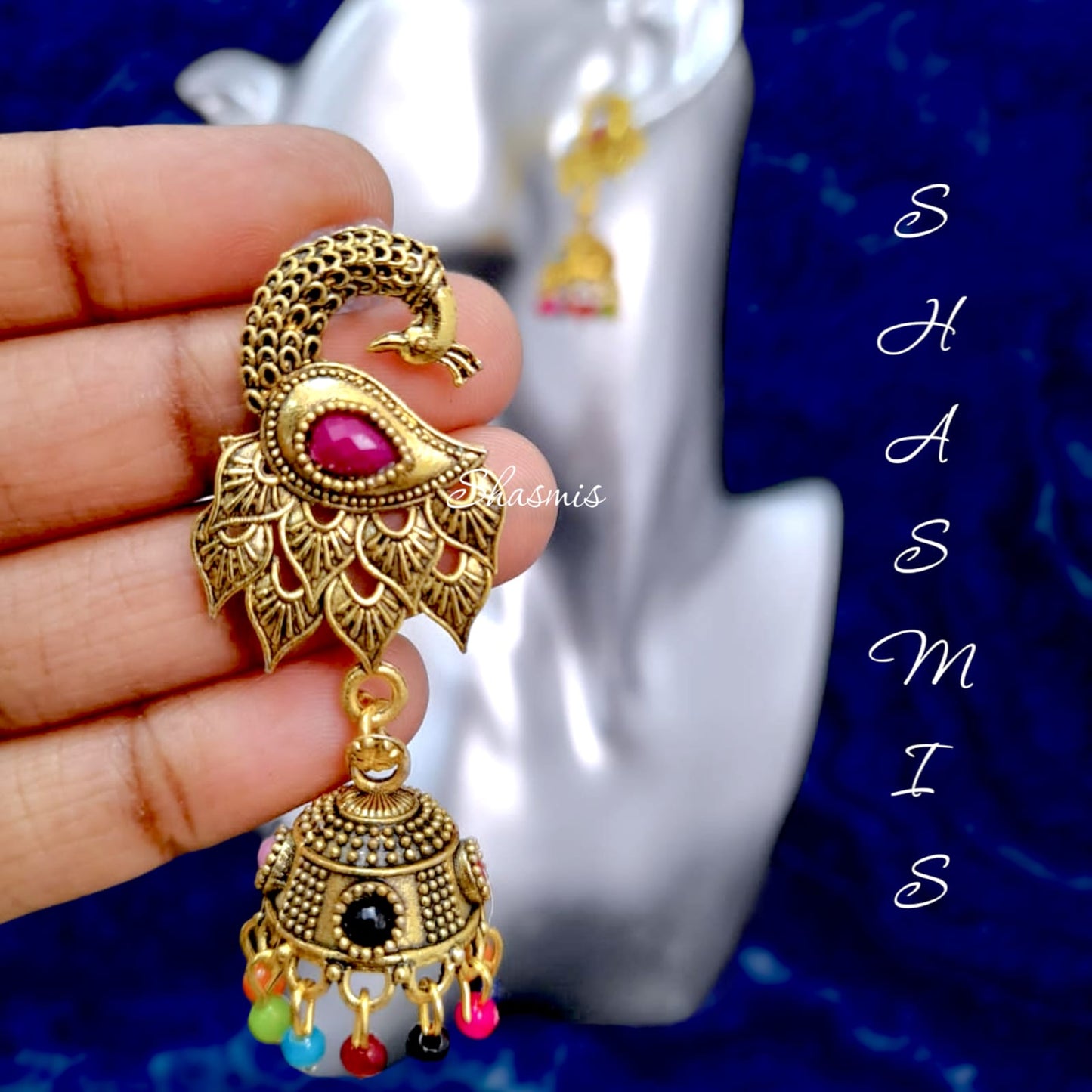 Colour Peacock Golden Plated Earrings