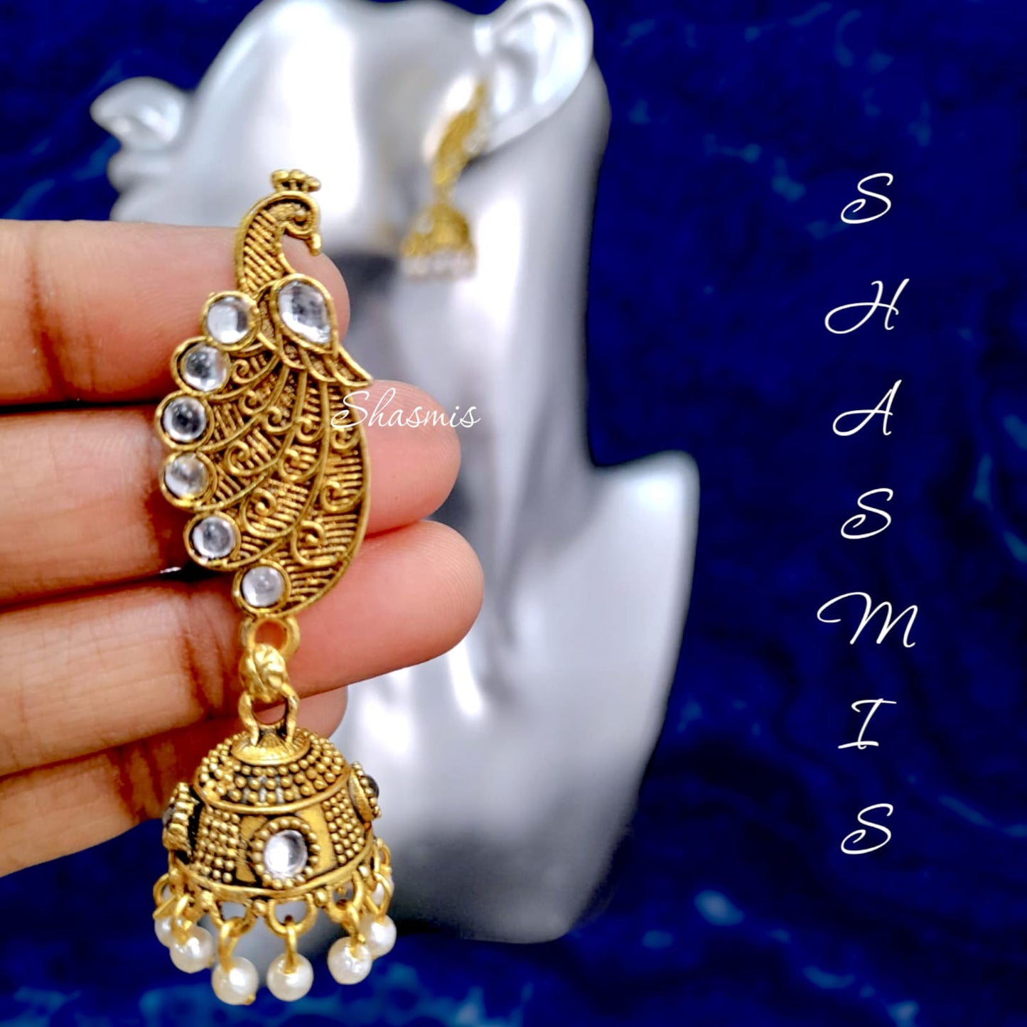 Peacock Feather Gold Jhumka Earrings