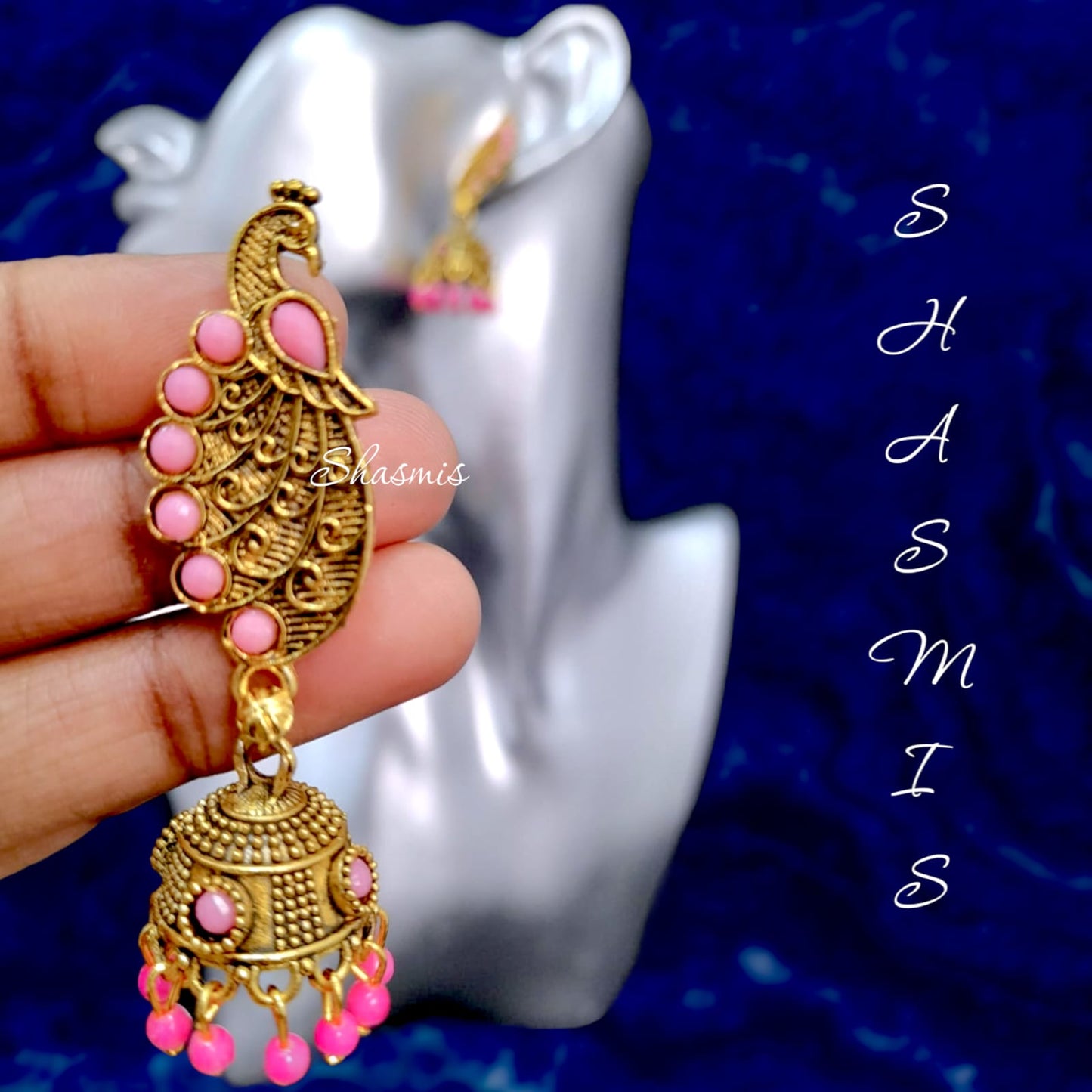 Peacock Feather Gold Jhumka Earrings