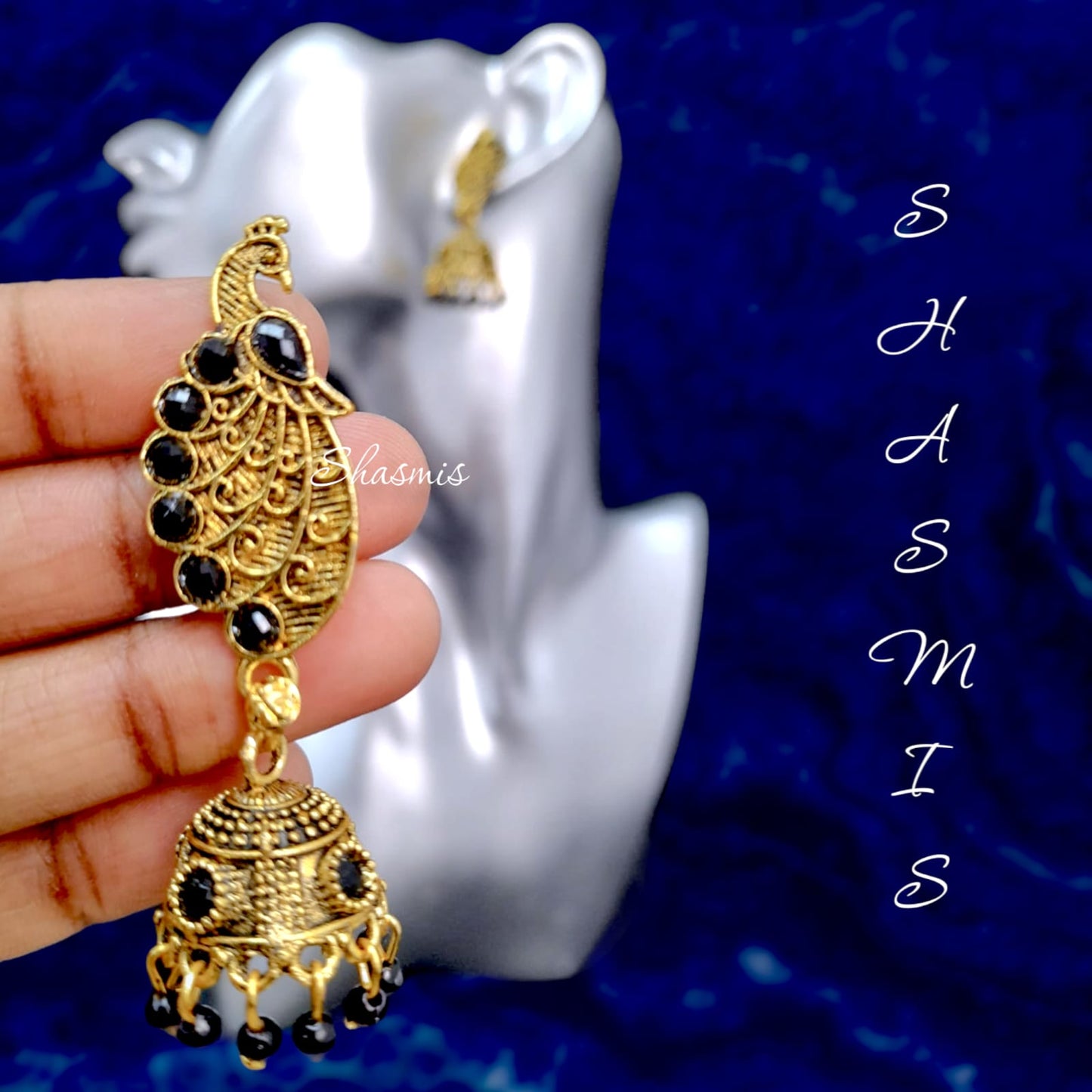 Peacock Feather Gold Jhumka Earrings