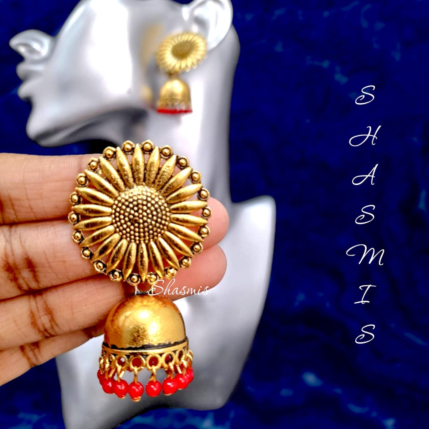 Flower Golden Jhumka Earrings