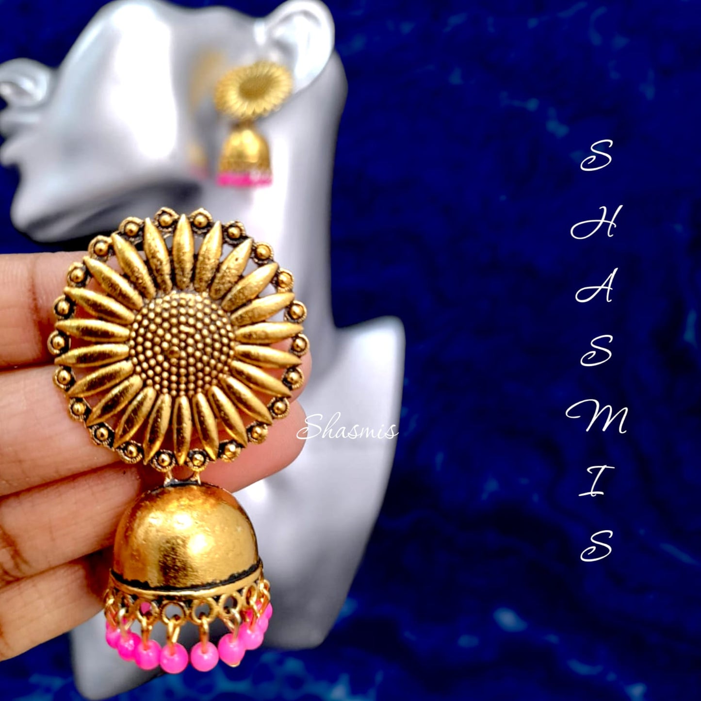 Flower Golden Jhumka Earrings