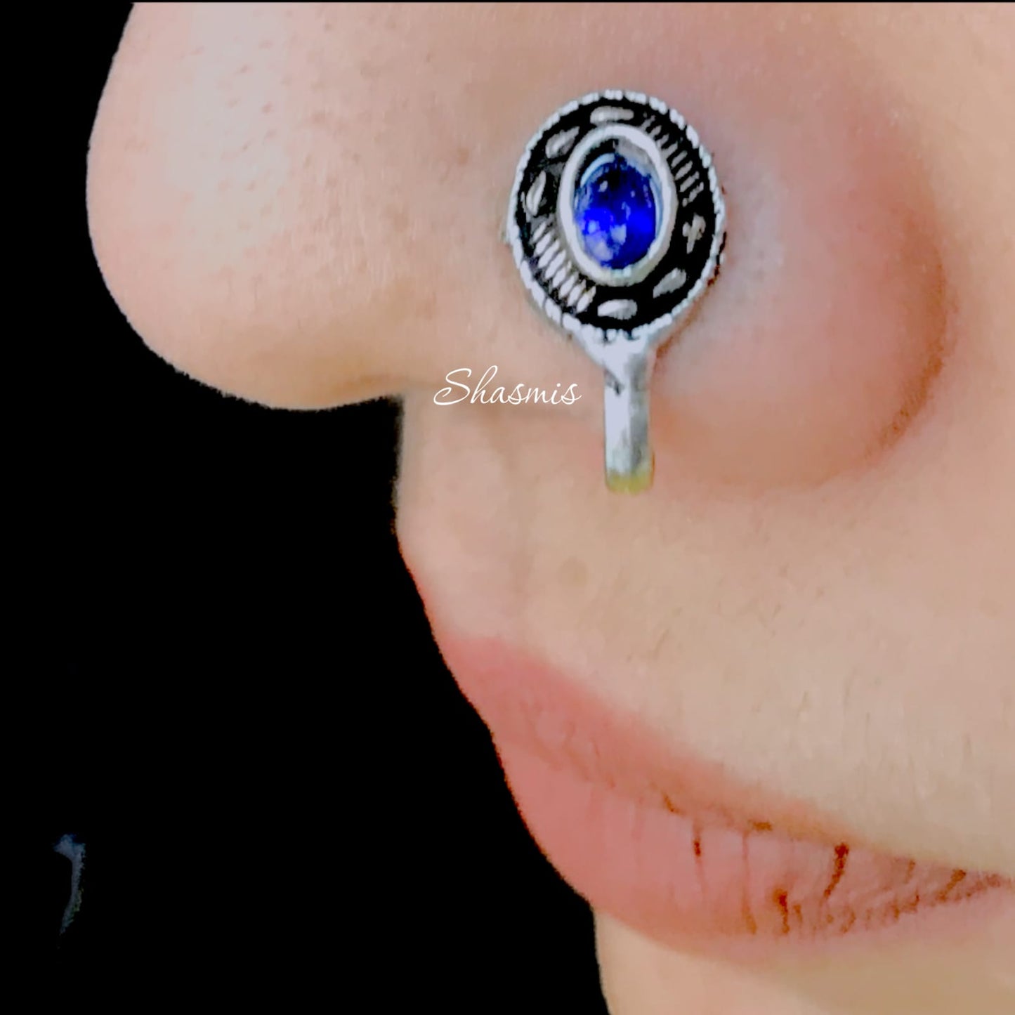 Blue Oval Non-Pierced Nose Pin