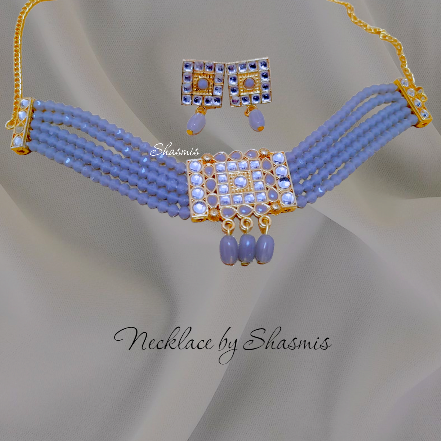Kundan Square Design Choker With Earrings