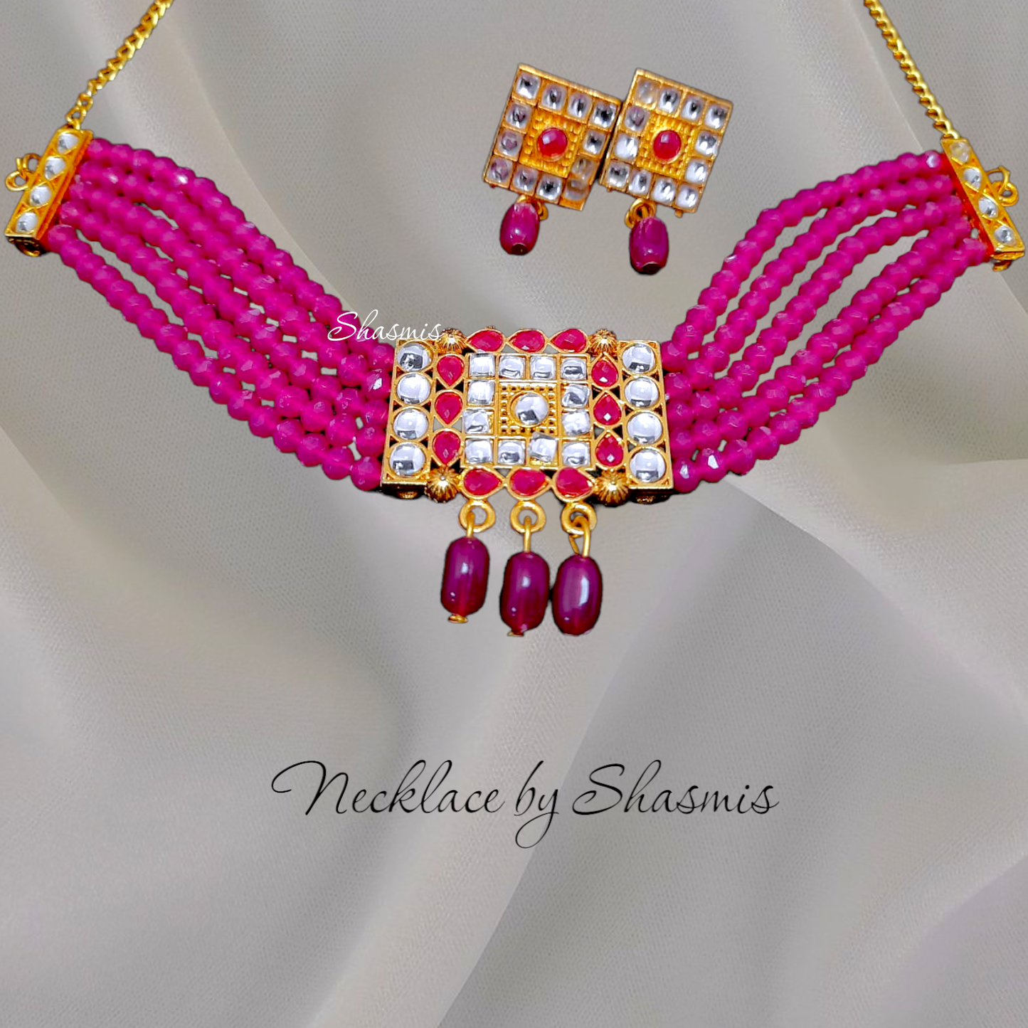 Kundan Square Design Choker With Earrings