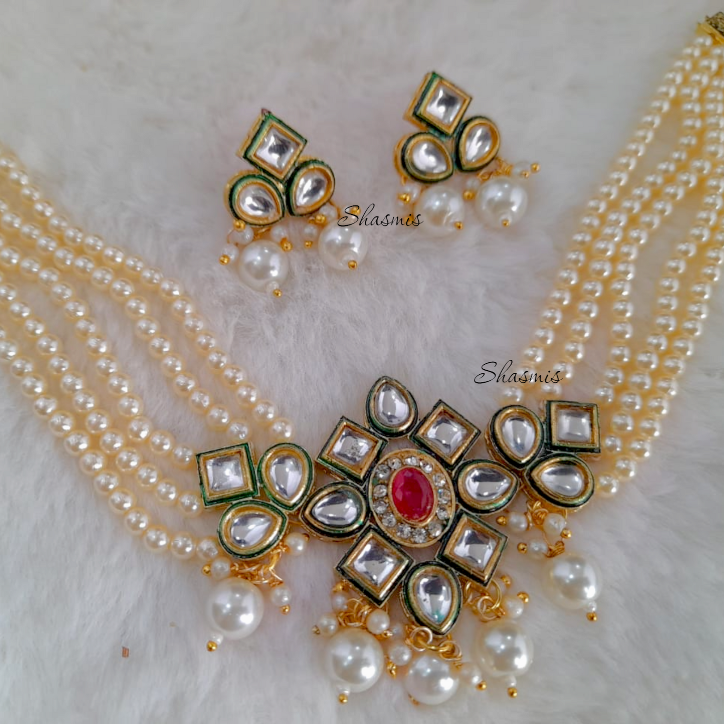 Beads Kundan Necklace With Earrings