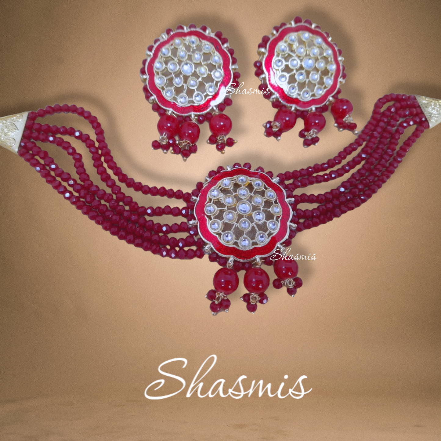 Black Crystal Choker With Earrings And Mangtika