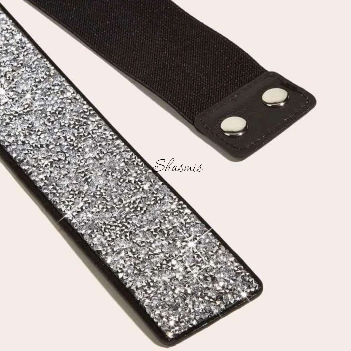 Silver Small Stones On Black Waist Belt