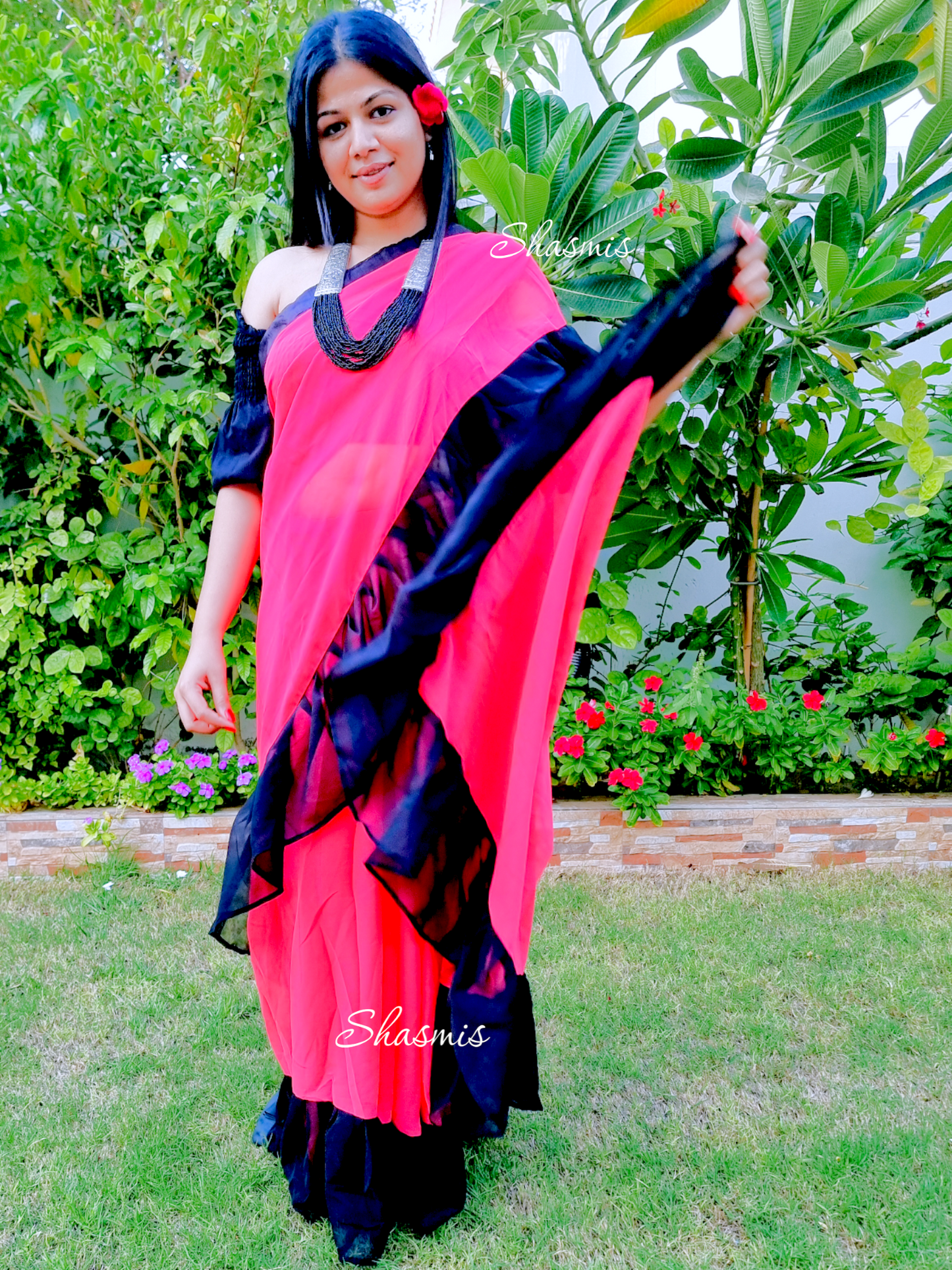 Plain Georgette Ruffle Saree