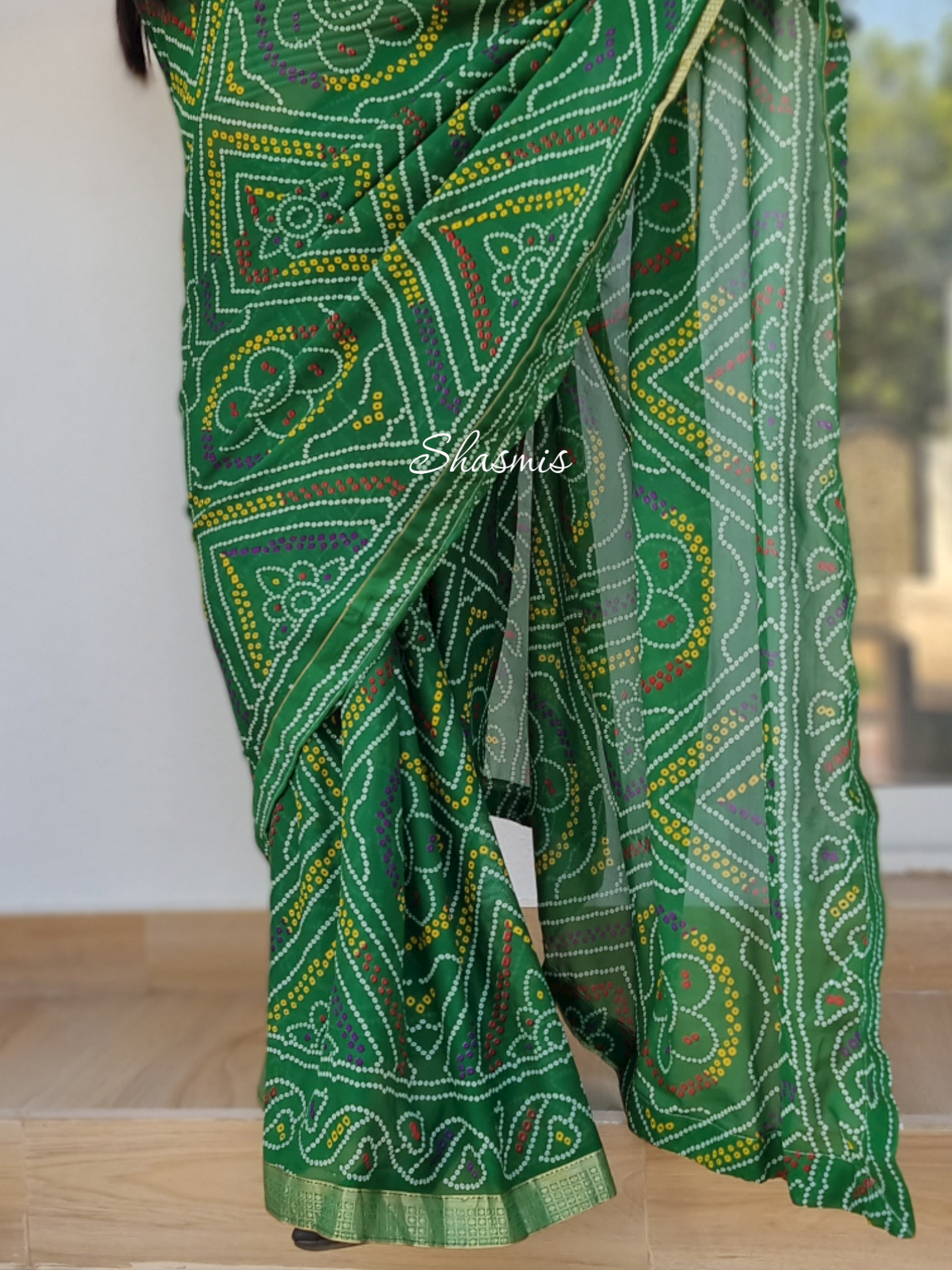 Green Color Bandhani Silk Saree