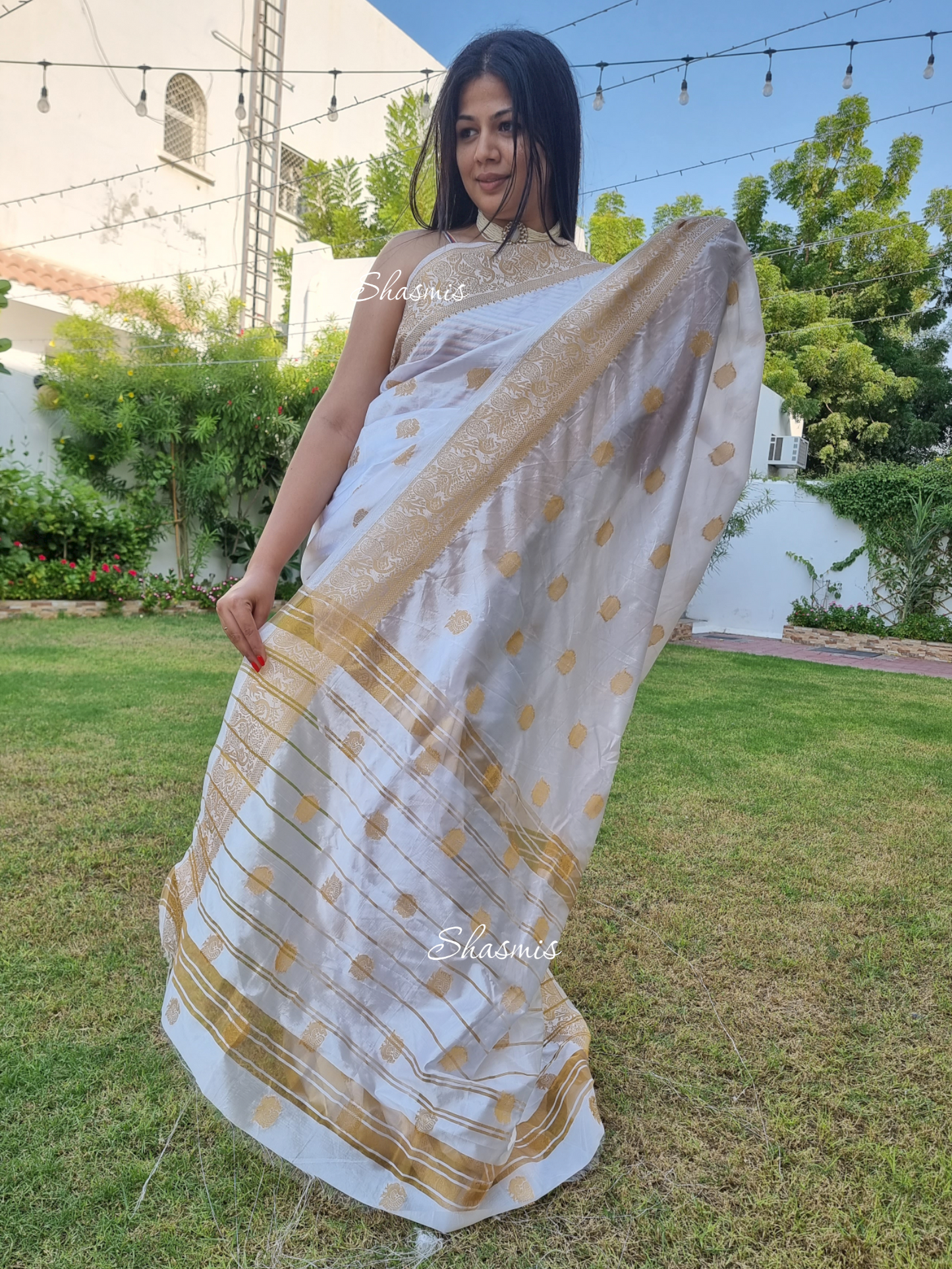 White and Golden Silk Saree