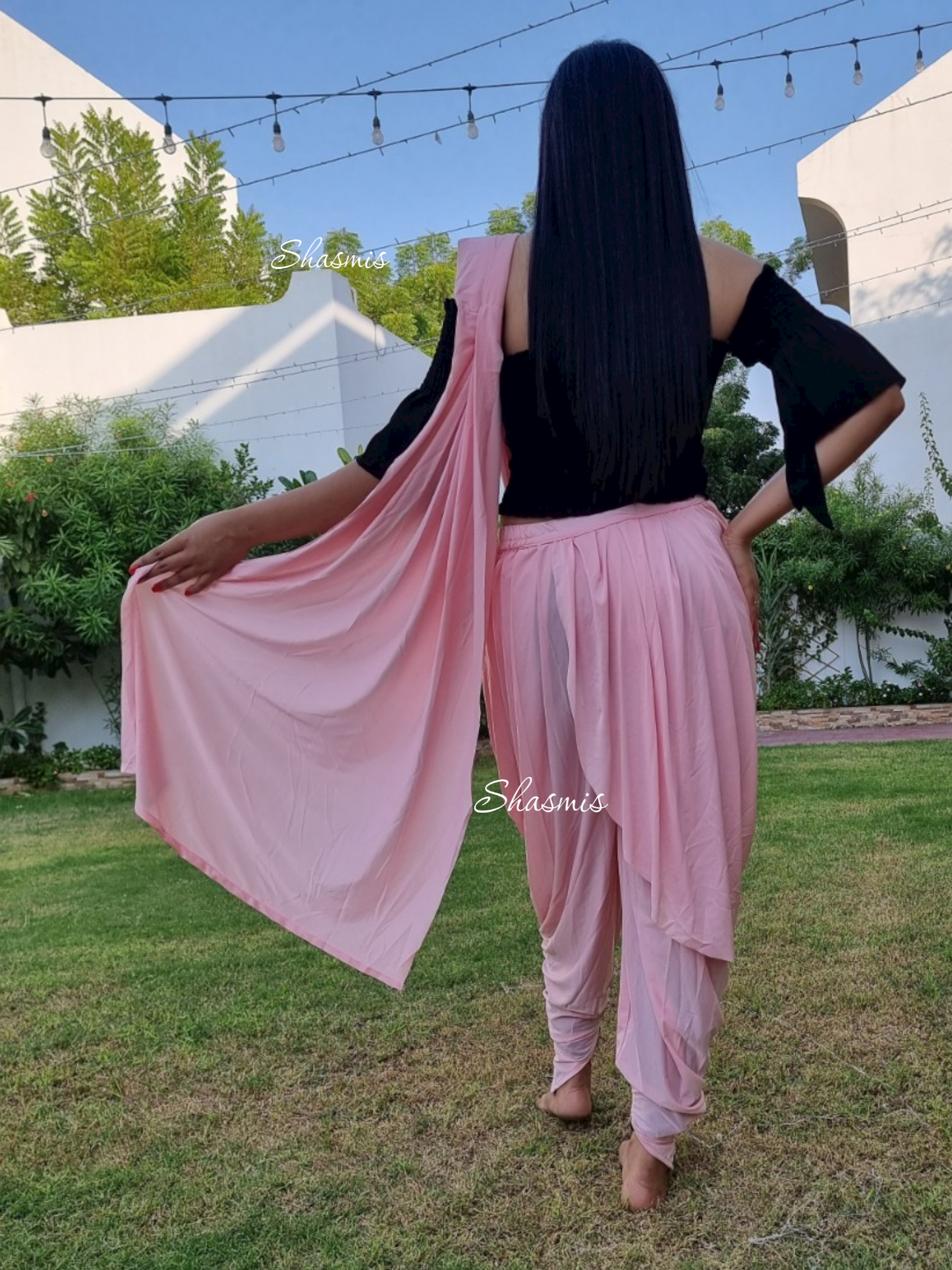 Pink Ready Made Dhoti Silk Saree, 1 minute Saree