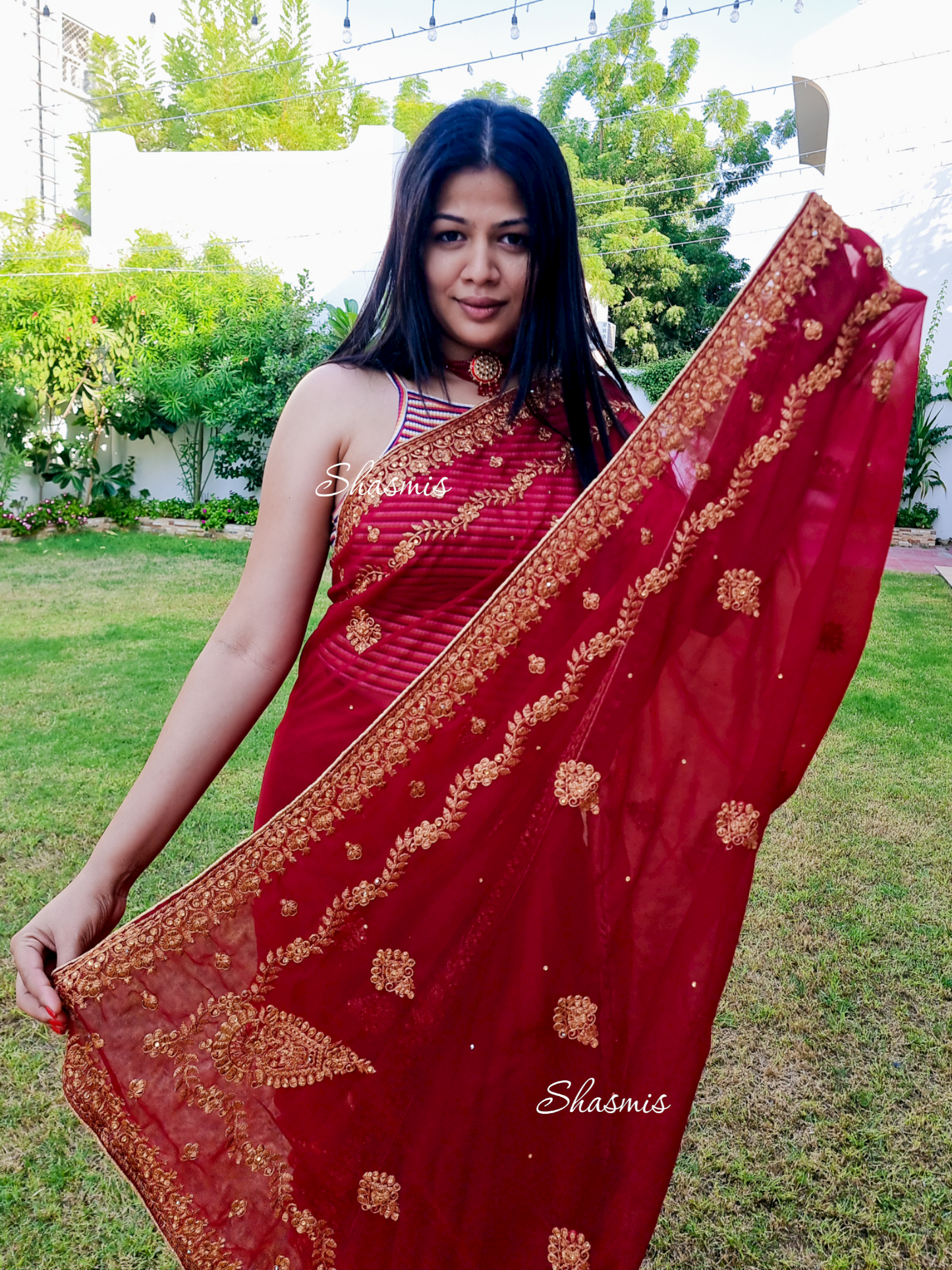 Dark Red Color Saree with Golden Thread Work On Border