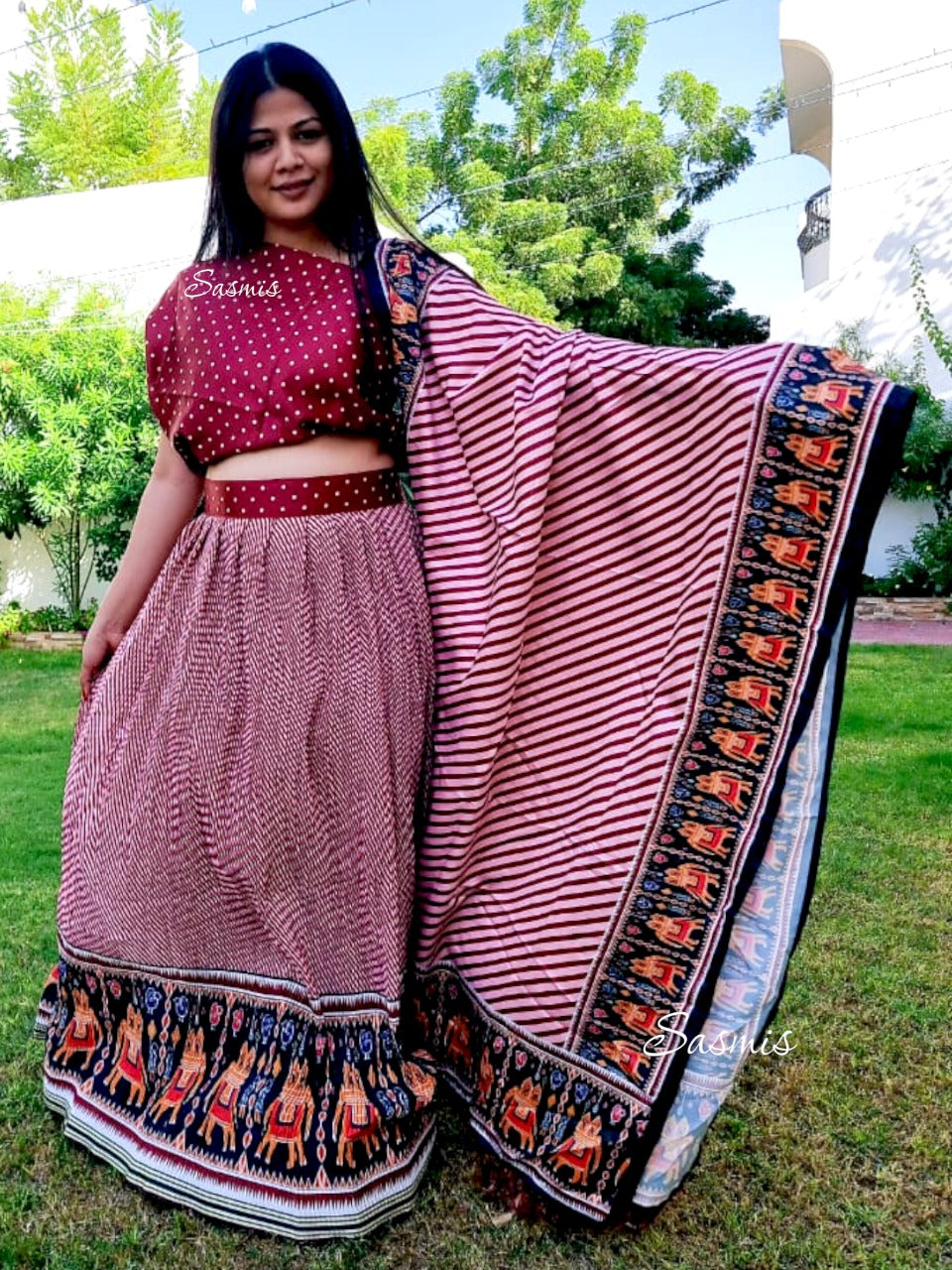 Maroon Color Lehenga, Stiched Lehnga with Blouse Material