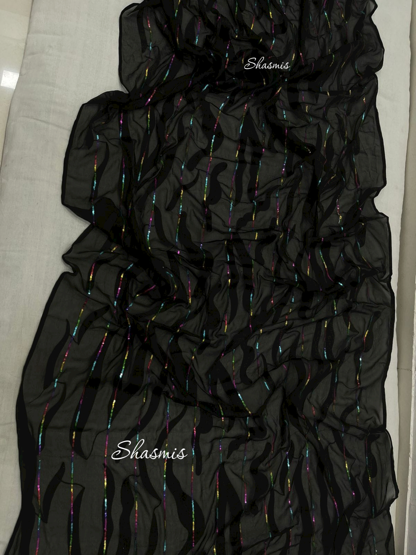 Georgette Saree With Multi Color Sequence Work