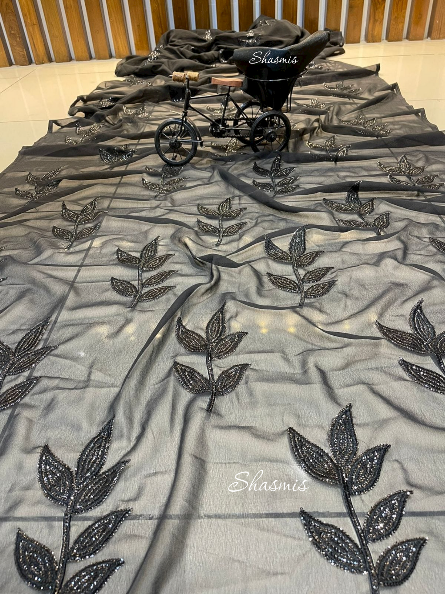 Black Color Georgette With Embroidery And Sequin Work
