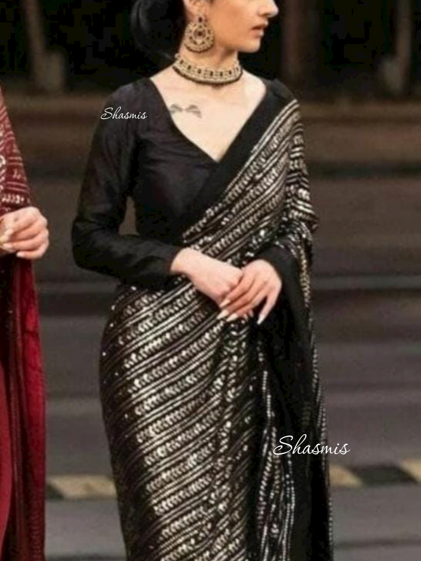 Black Color Georgette Sequence Work Fancy Saree