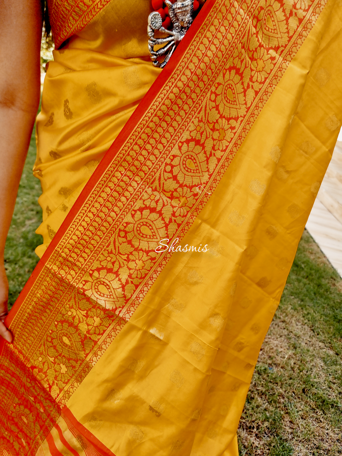 Yellow And Red Color Kanjeevaram Silk Saree