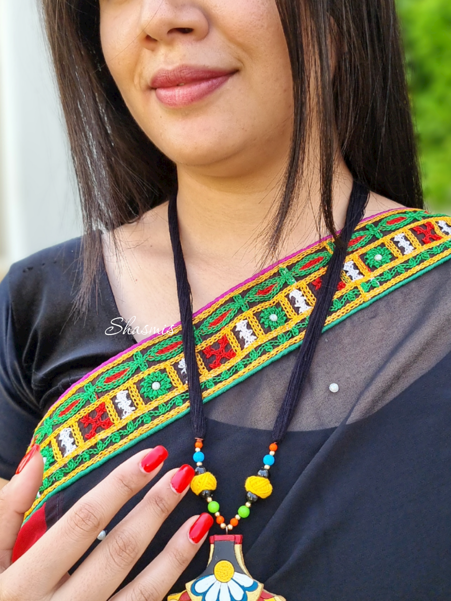 Multicolor Embroidery Georgette, Gujrati Saree