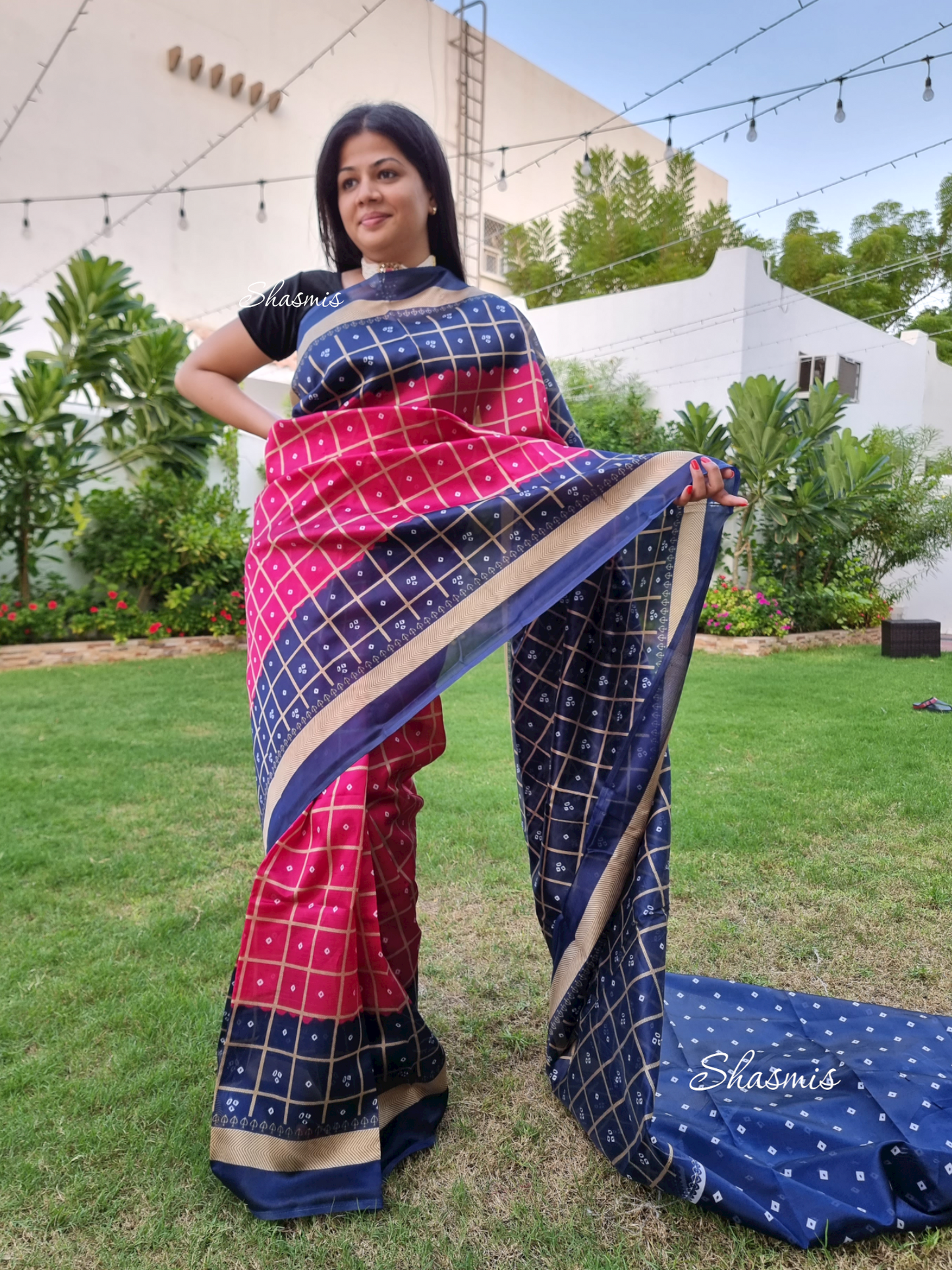 Checks Bandhani Silk Saree