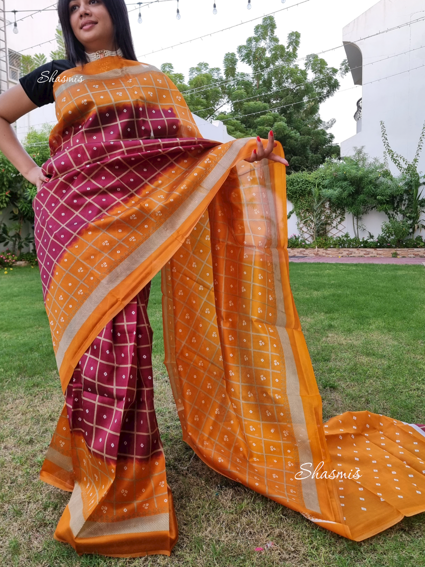 Checks Bandhani Silk Saree