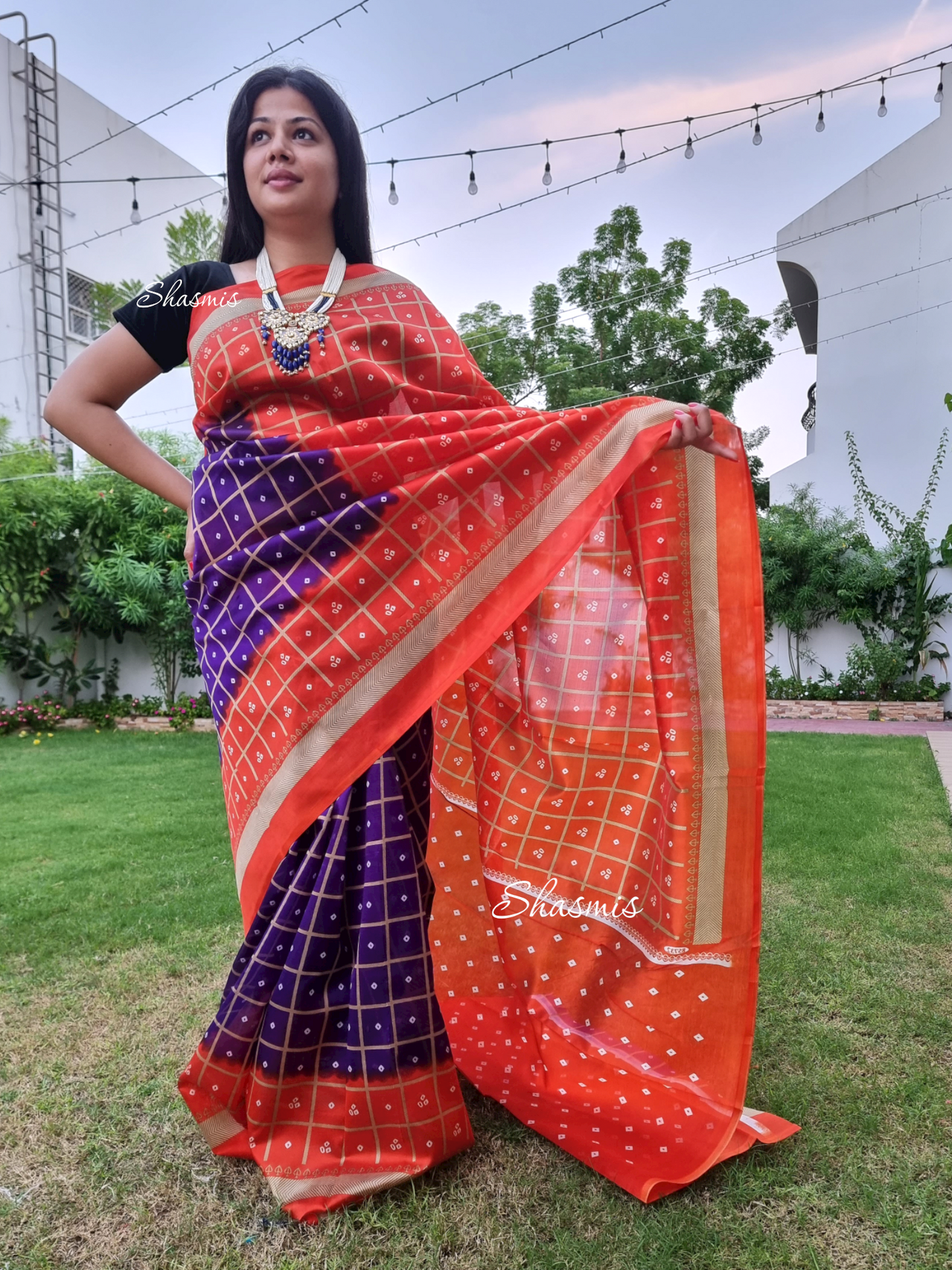 Checks Bandhani Silk Saree