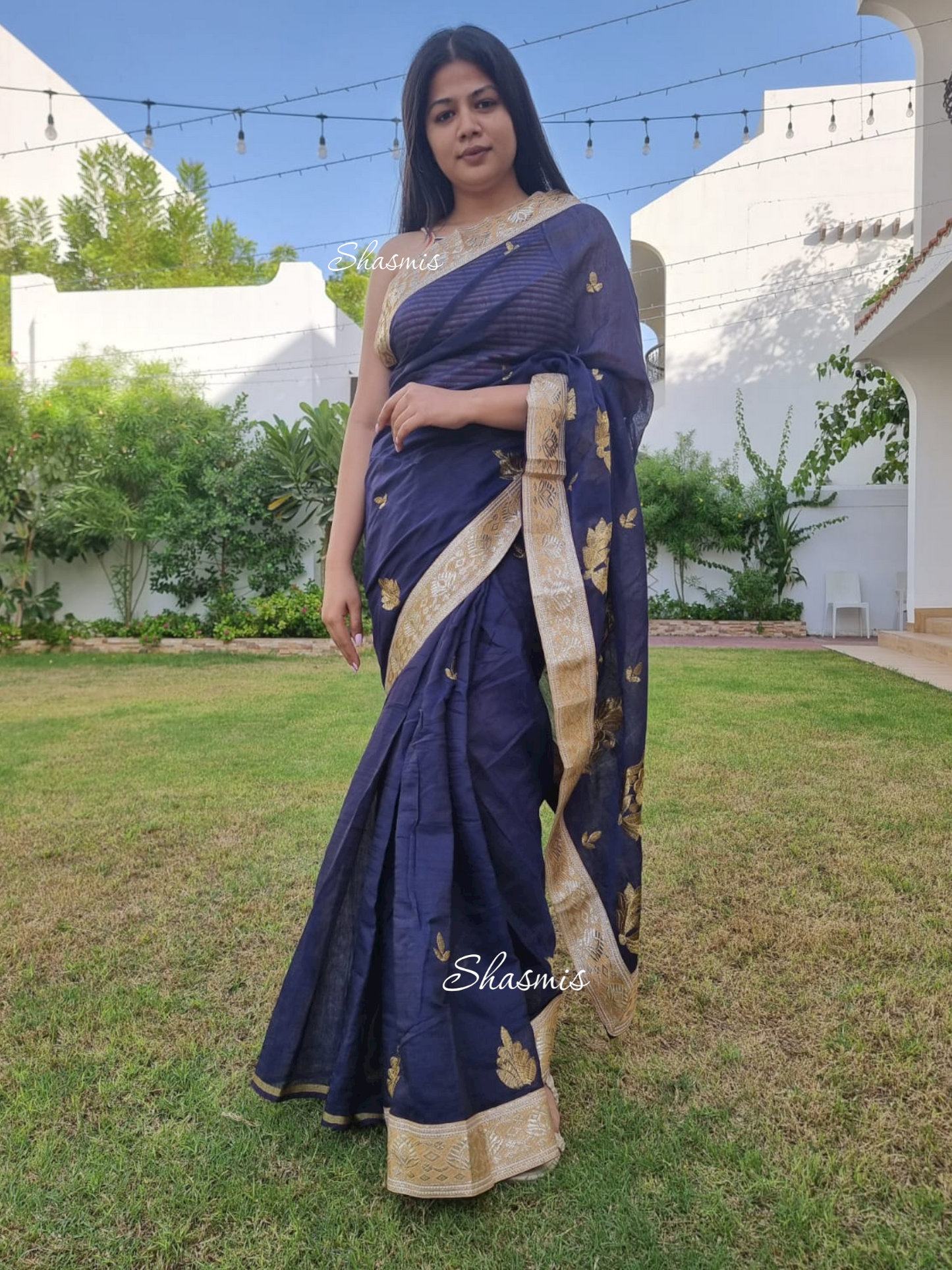 Blue Color Cotton Weaving Saree