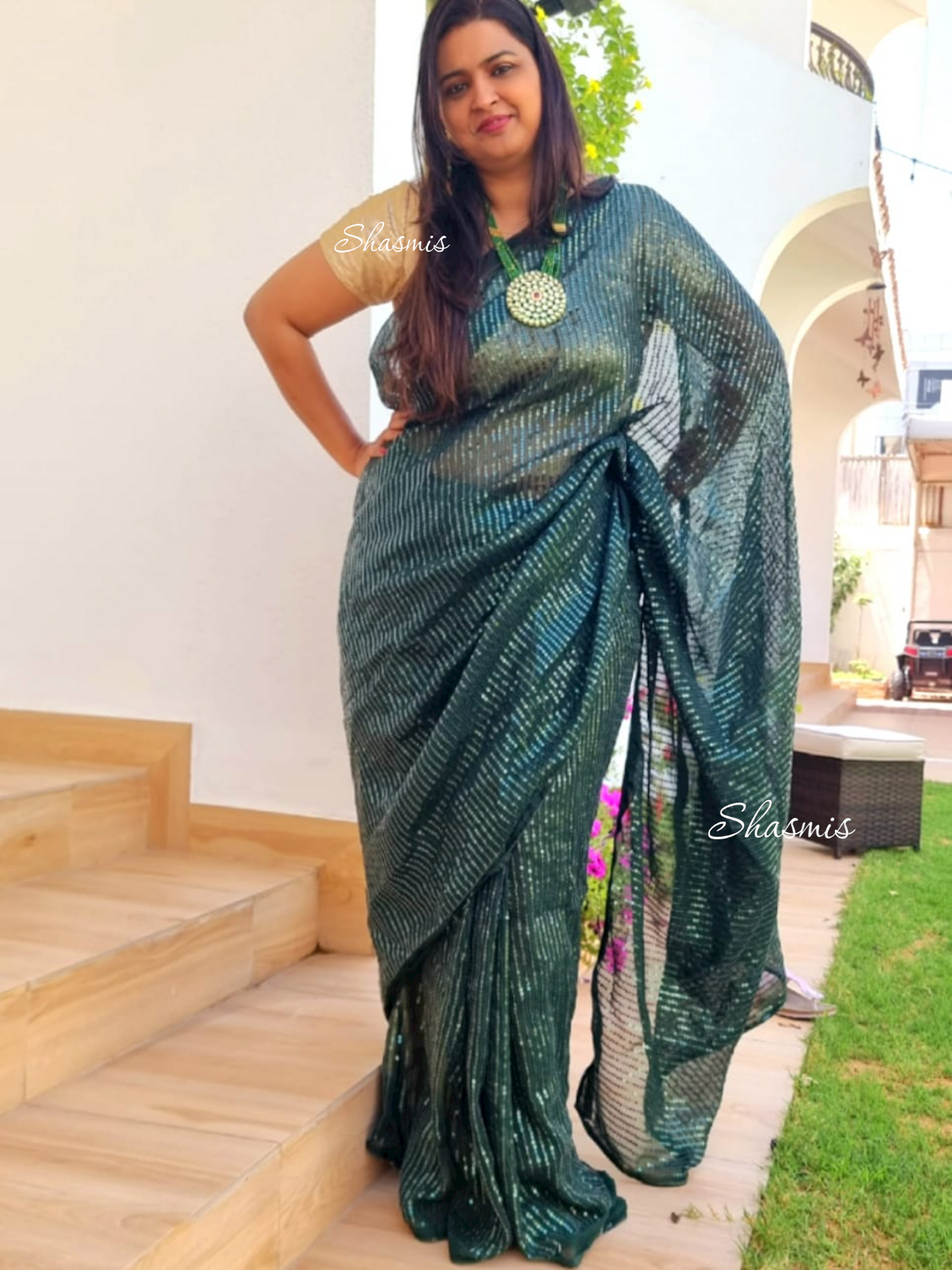 Georgette Saree with Sequin/sequence work all over
