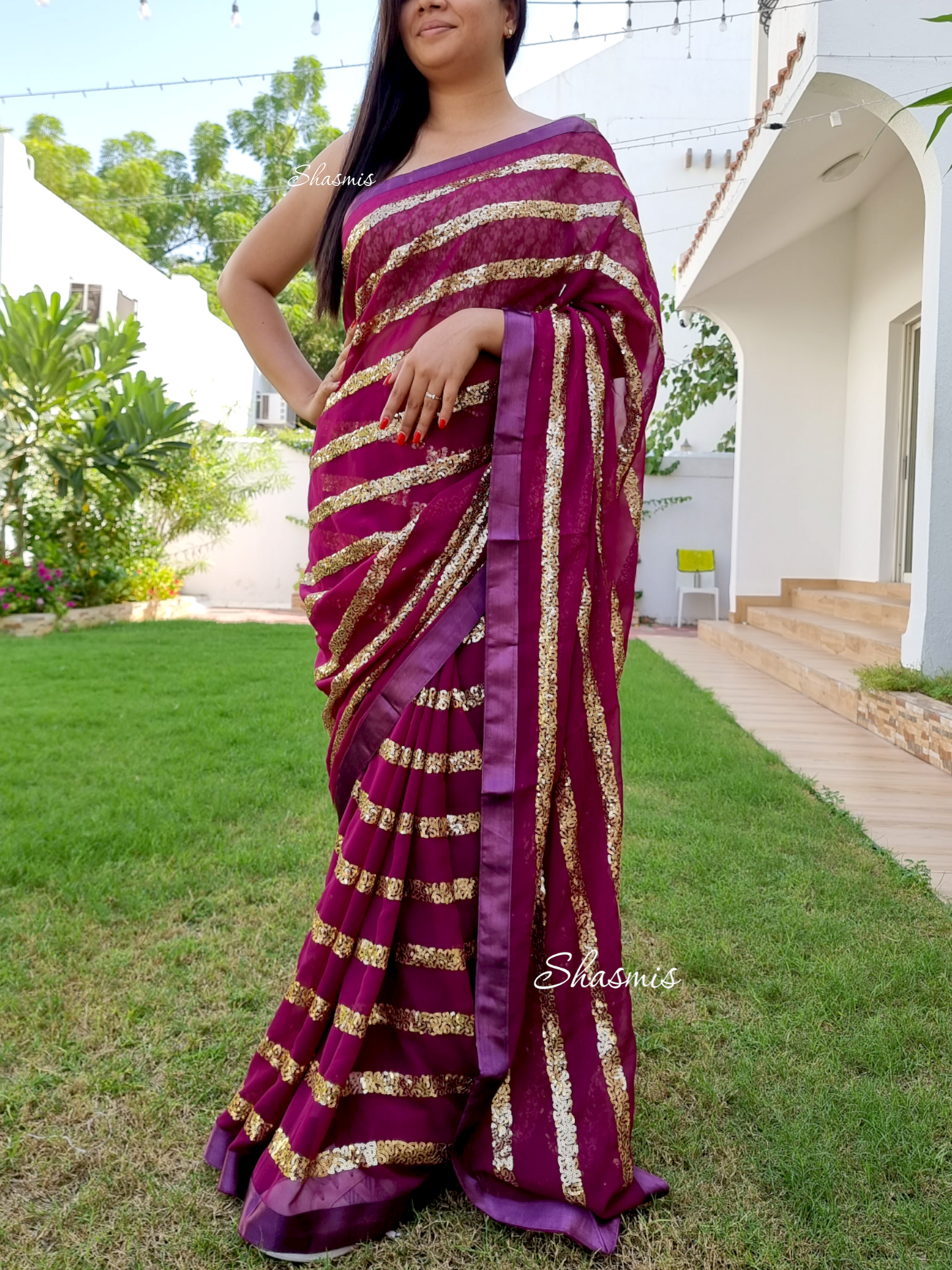 Georgette Saree, Sequence Work All Over