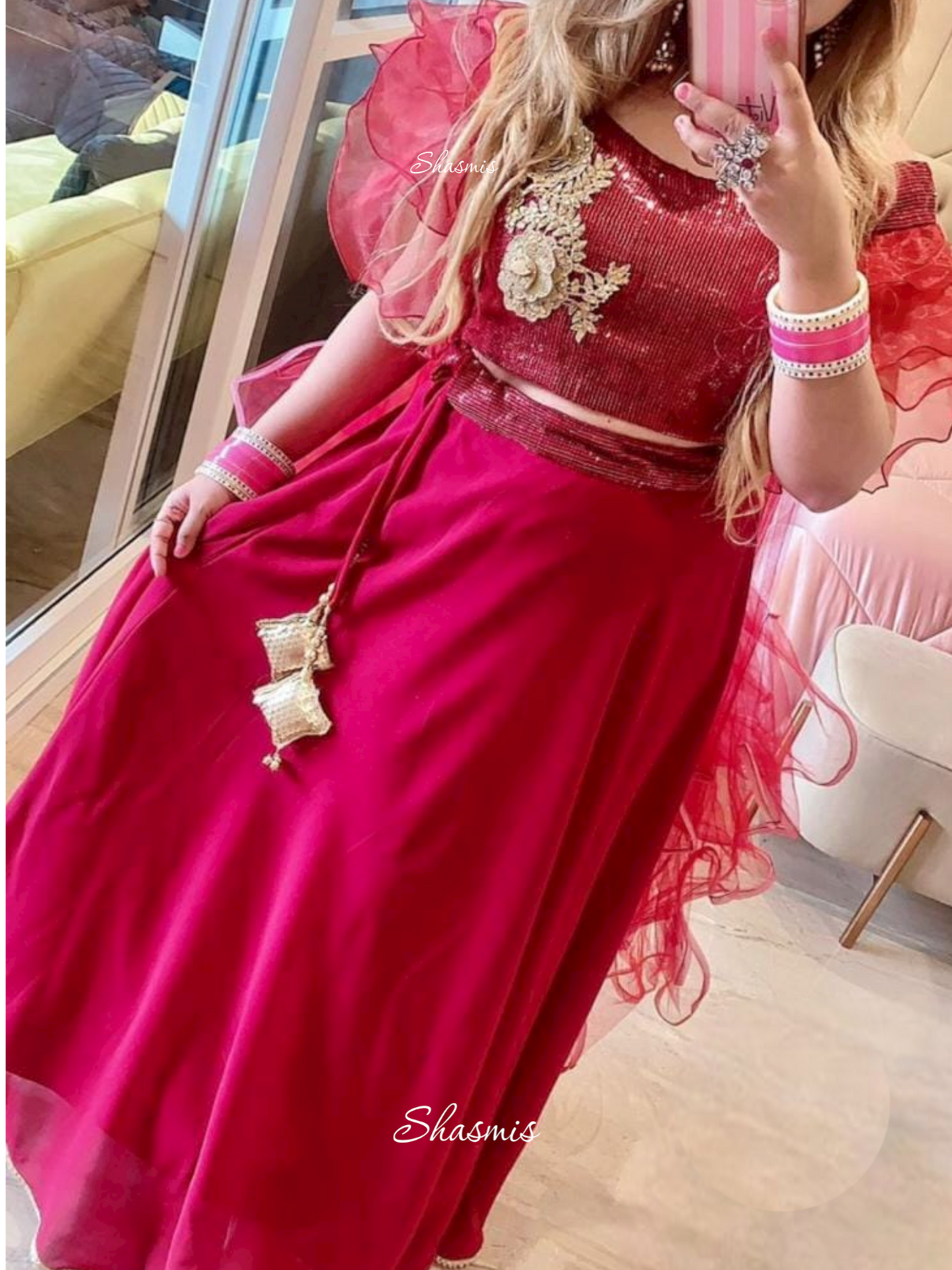 Red Color Georgette Lehenga With Sequence Blouse and Organza Dupatta, 46size