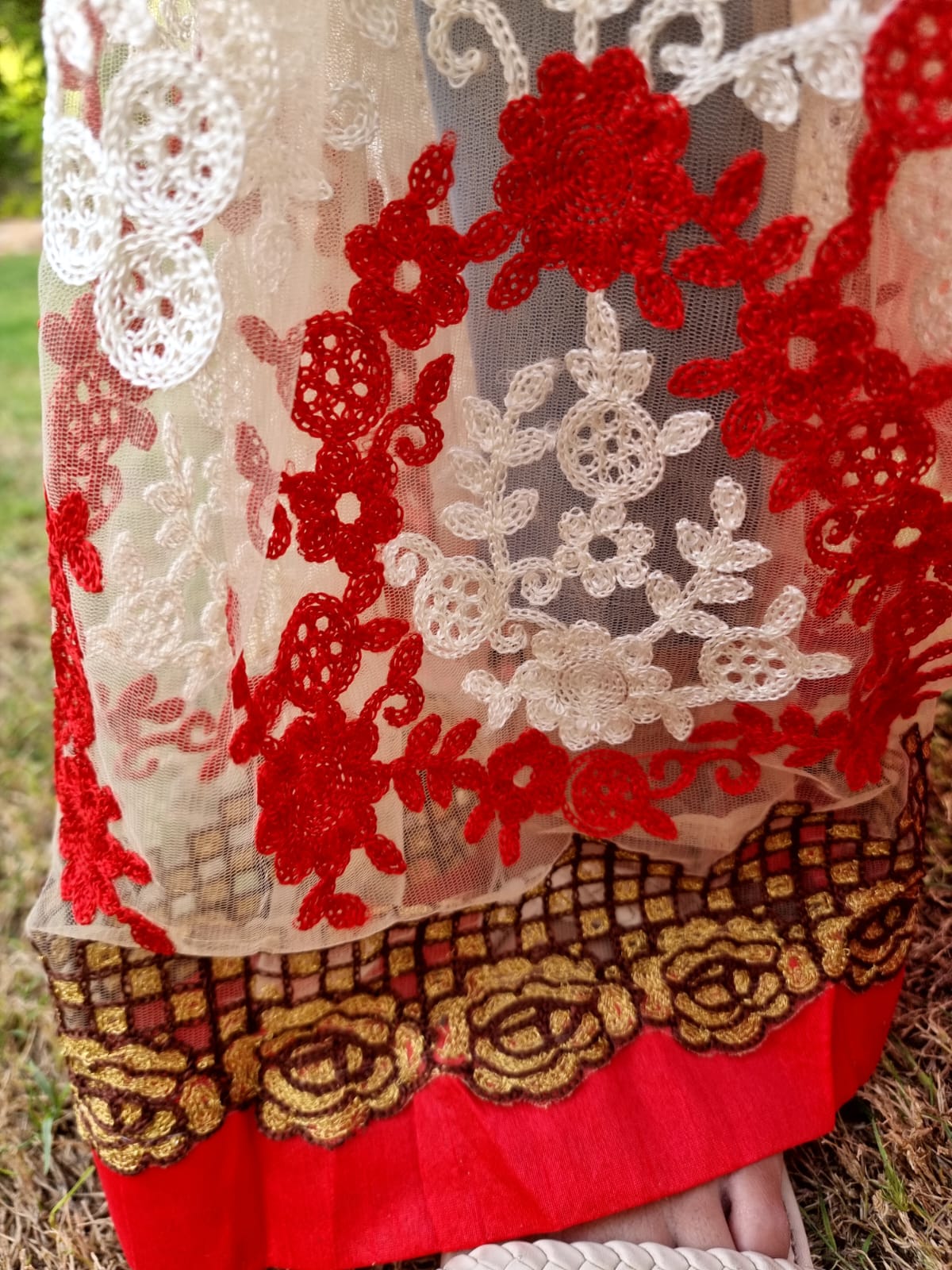 Red Color Georgette Saree With Net and Embroidery
