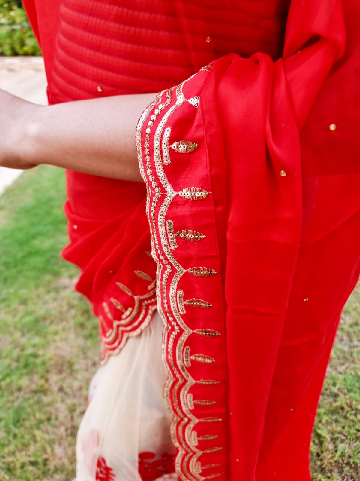 Red Color Georgette Saree With Net and Embroidery