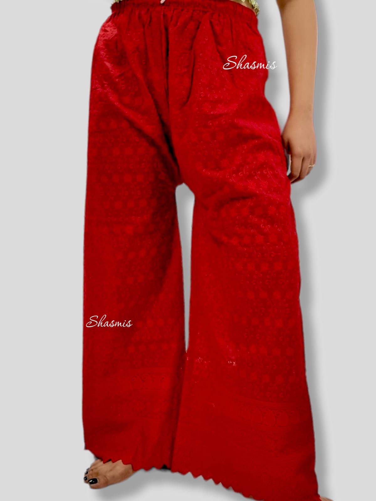 Red Color Design Chikankari Palazzo With Cut Work